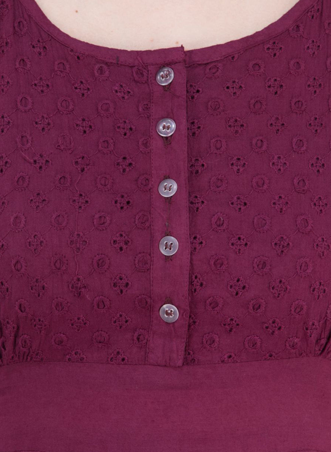 Women Dress Wine Brown Aline Cotton Long Caps Sleeve