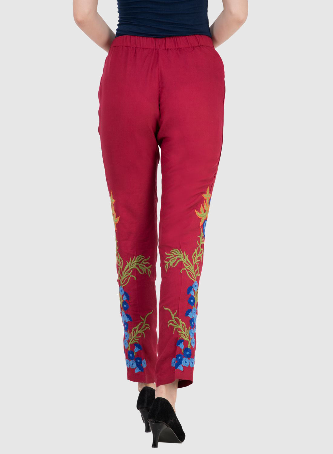 Women Trouser Maroon Regular Fit Rayon