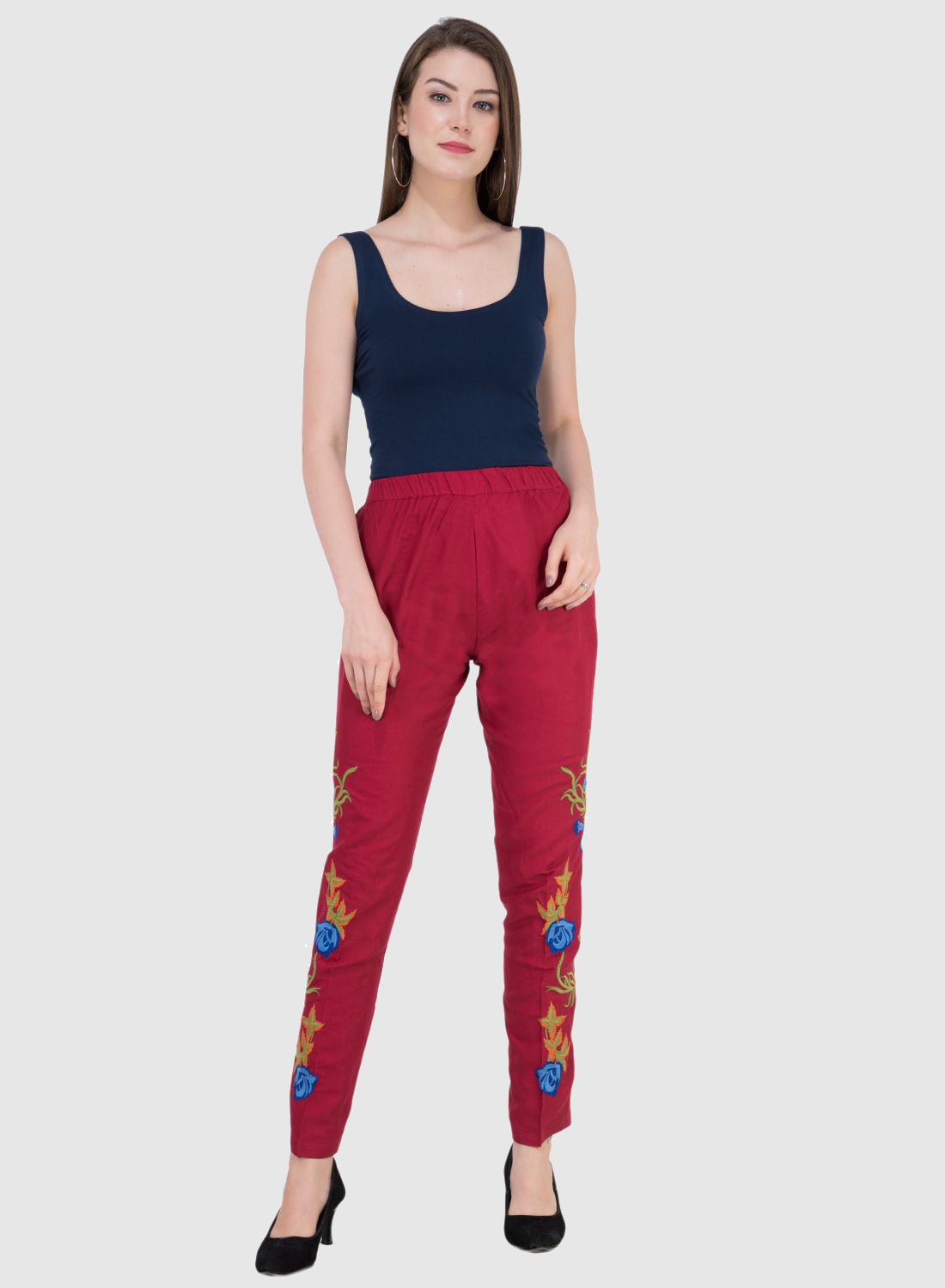 Women Trouser Maroon Regular Fit Rayon