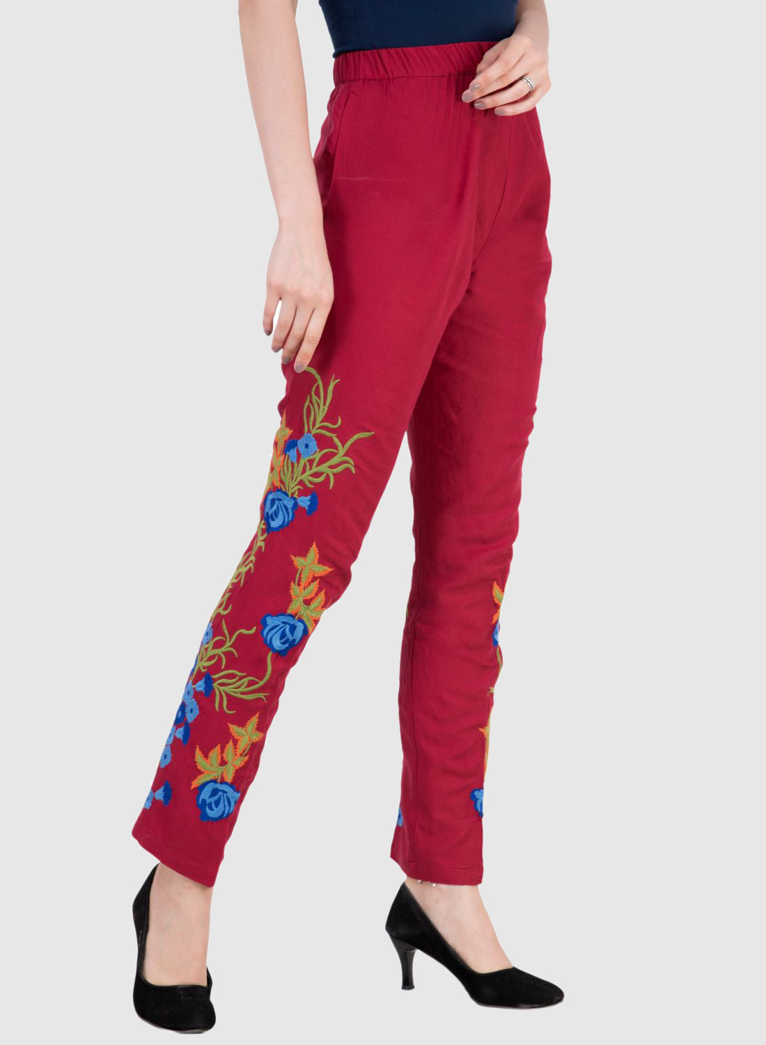 Women Trouser Maroon Regular Fit Rayon