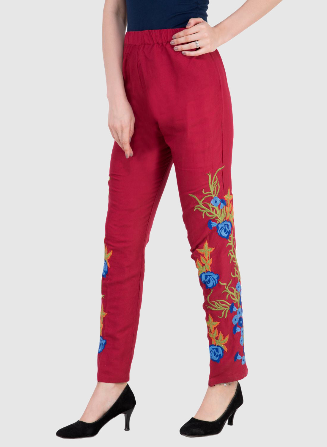 Women Trouser Maroon Regular Fit Rayon