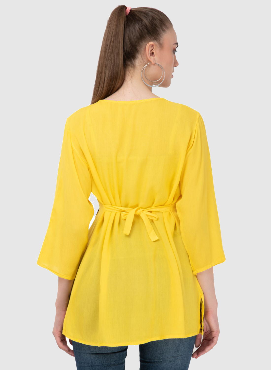 Women Top Yellow Casual Regular Fit and Flare 3/4 Sleeve