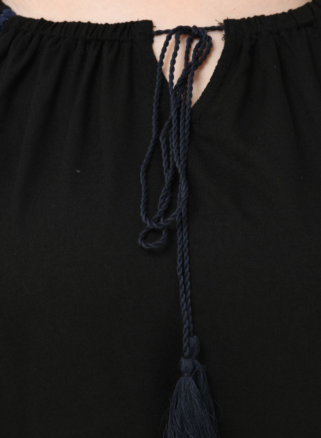 Women Top Black Casual Regular Fit 3/4 Puff Sleeve