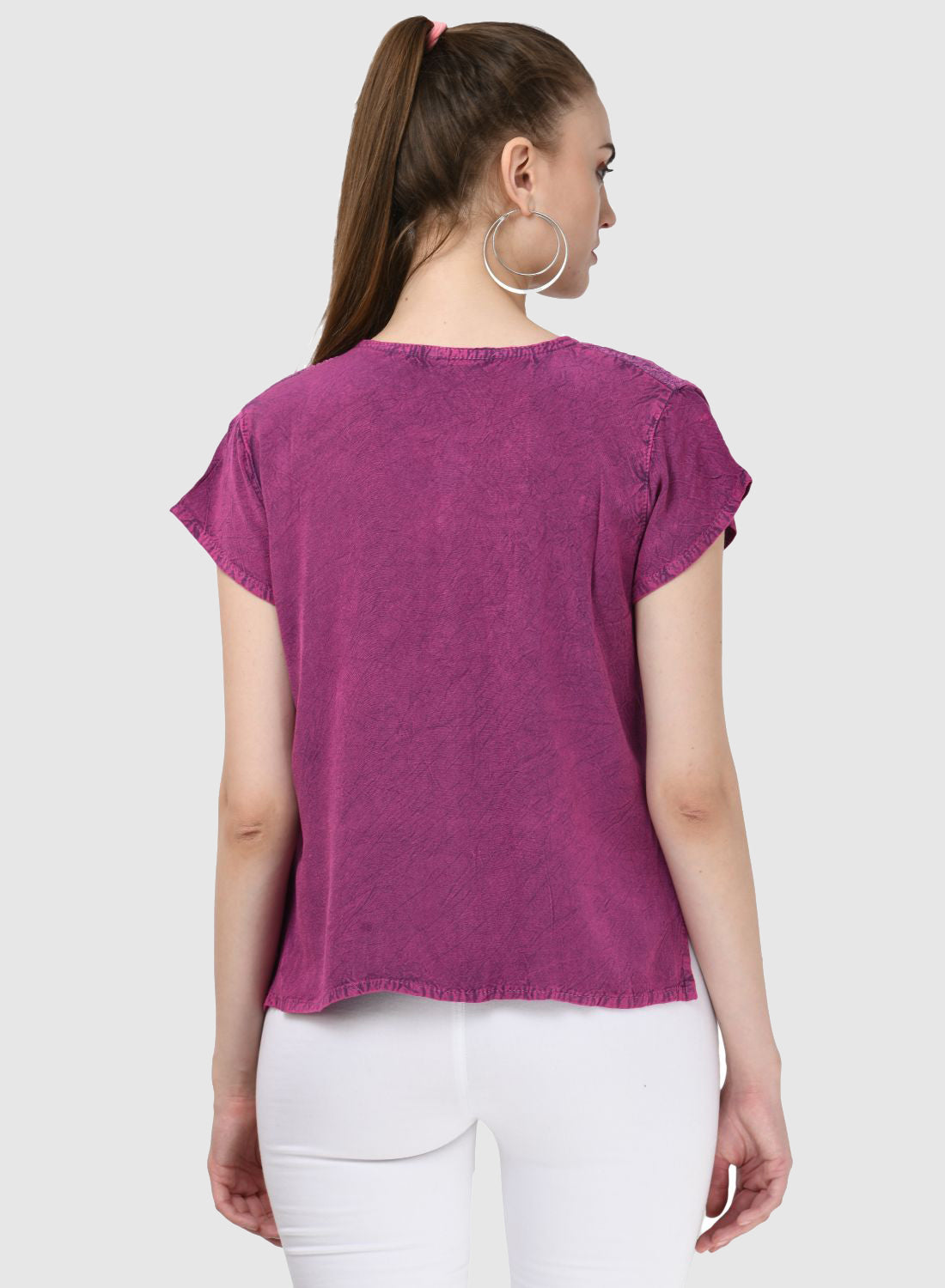 Women Top Pink Regular Fit Cap Sleeve Embroidery Work