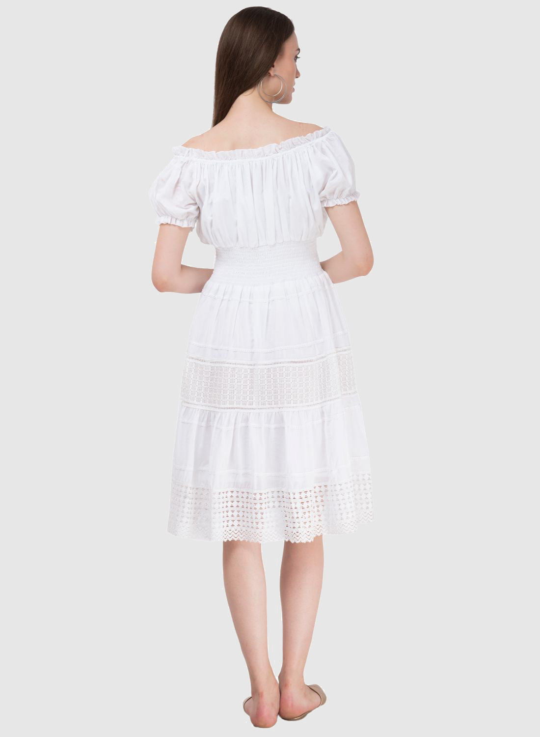 Women Dress White Fit and Flare Cotton Midi