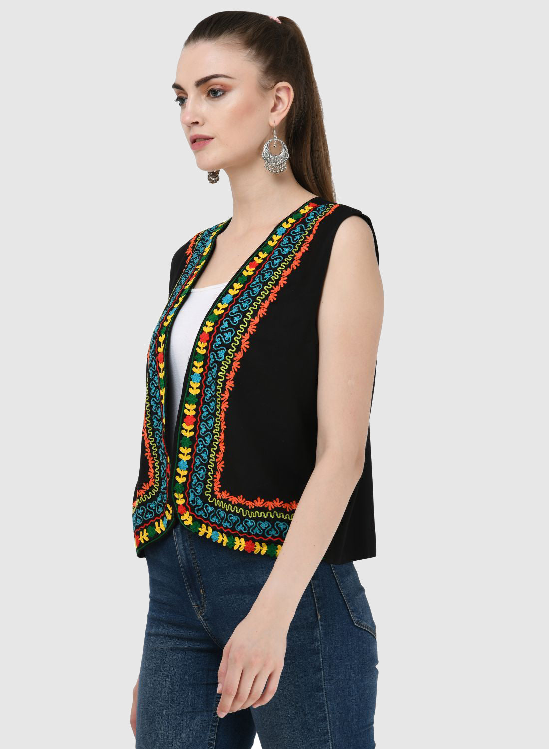 Women Vest Sleeveless Ethnic Embroidery Work