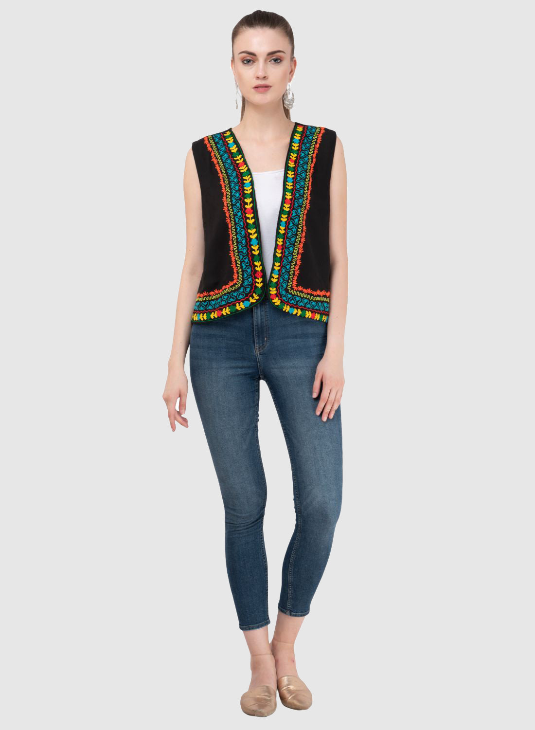 Women Vest Sleeveless Ethnic Embroidery Work
