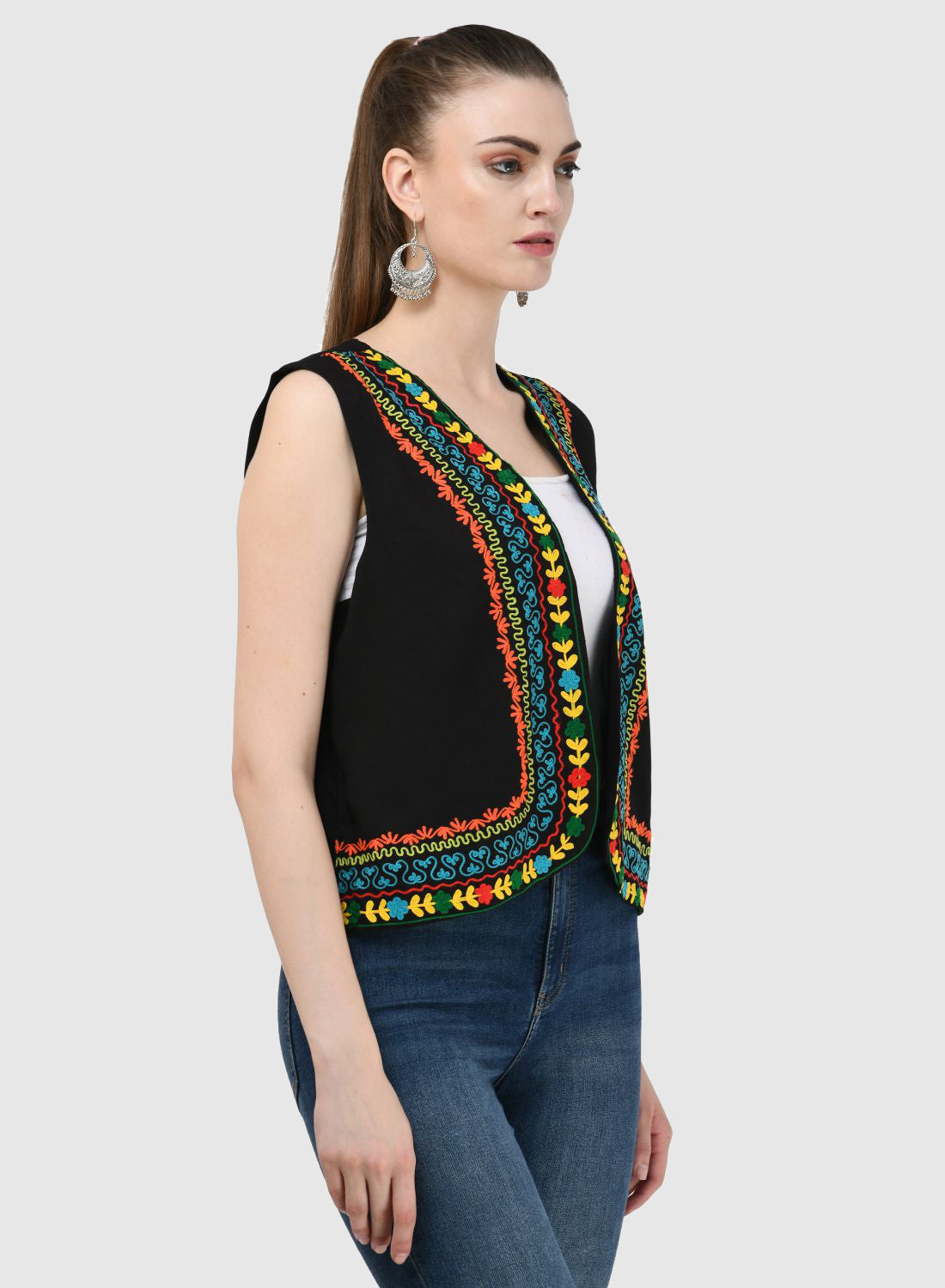 Women Vest Sleeveless Ethnic Embroidery Work