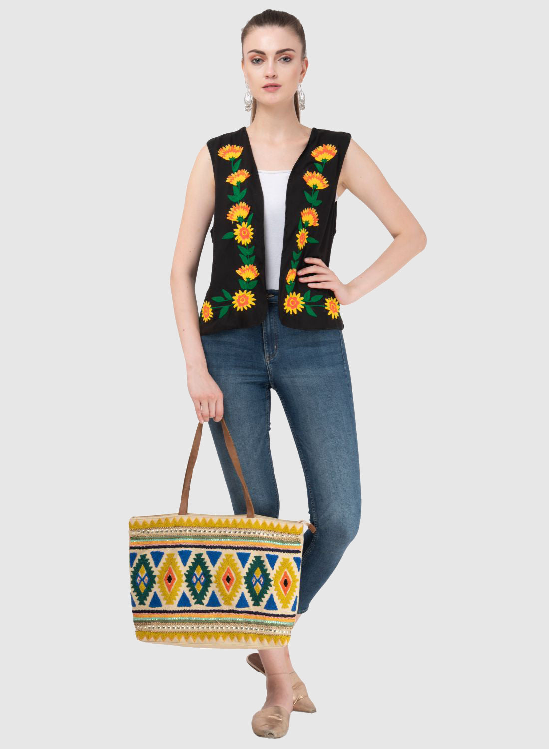 Women Vest Sleeveless Embroidery Work