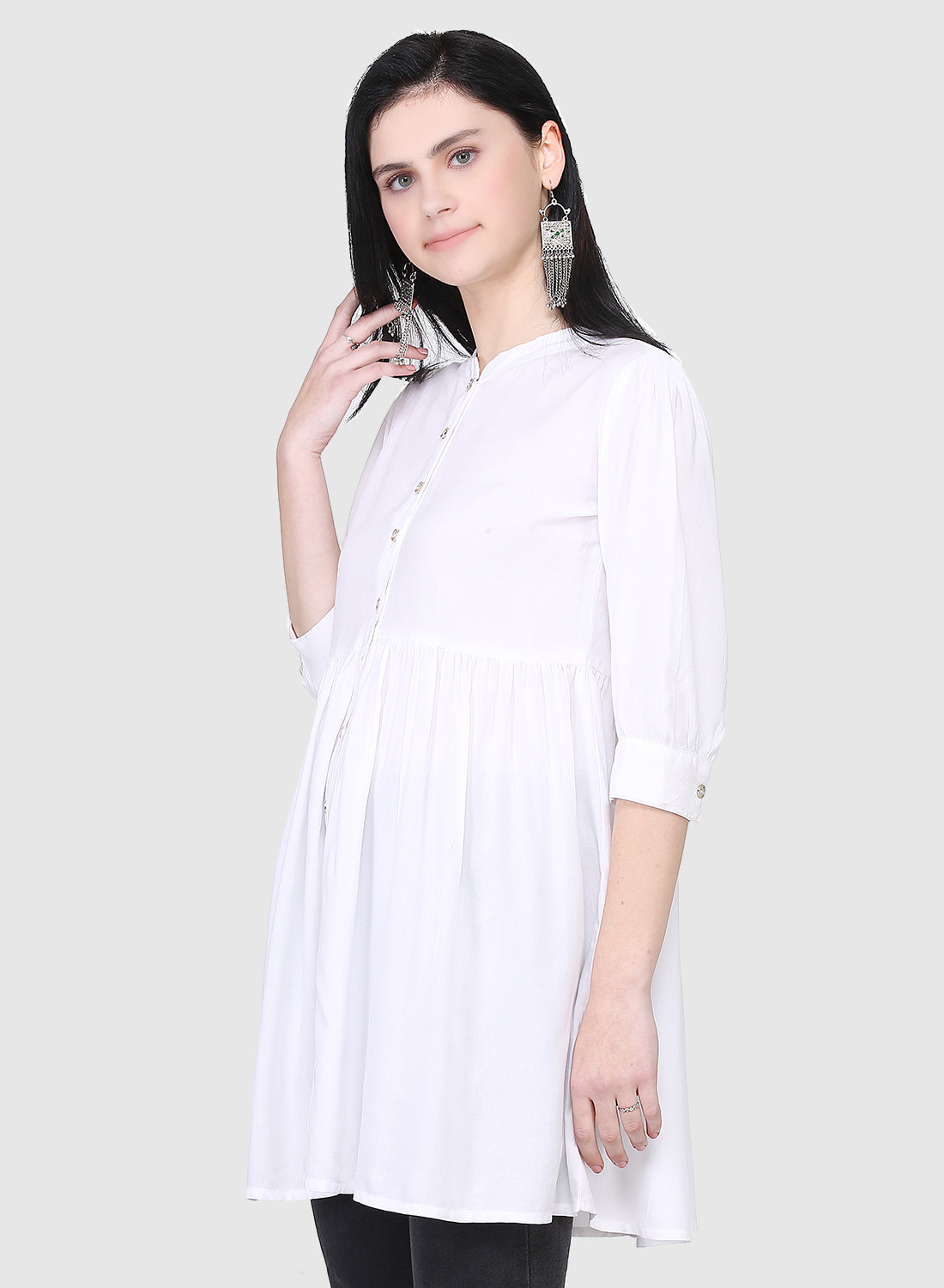 Women Top White Casual Regular Fit and Flare 3/4 Sleeve