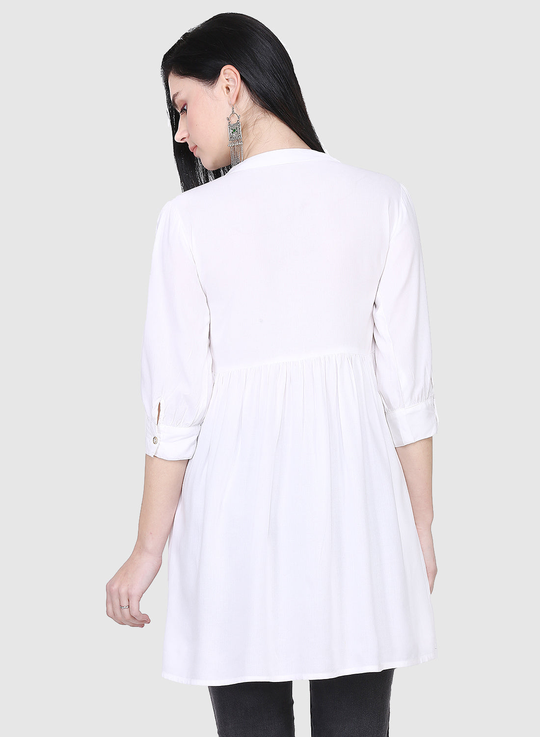 Women Top White Casual Regular Fit and Flare 3/4 Sleeve