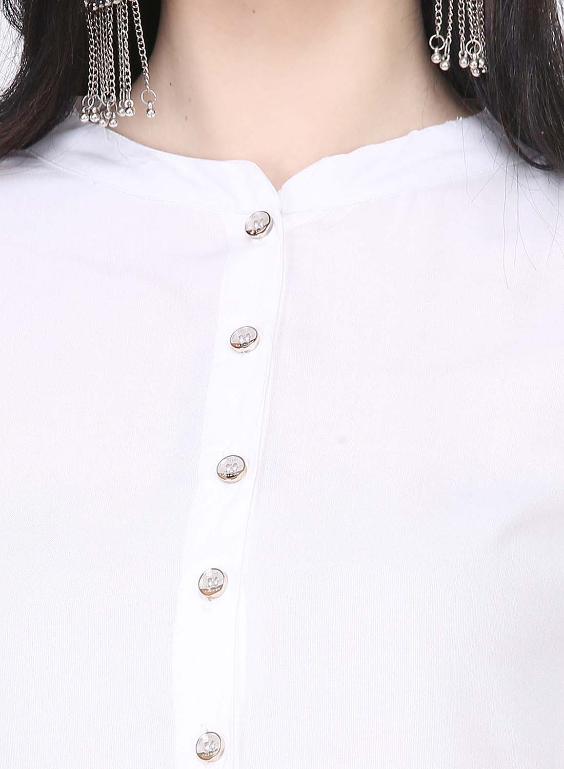 Women Top White Casual Regular Fit and Flare 3/4 Sleeve
