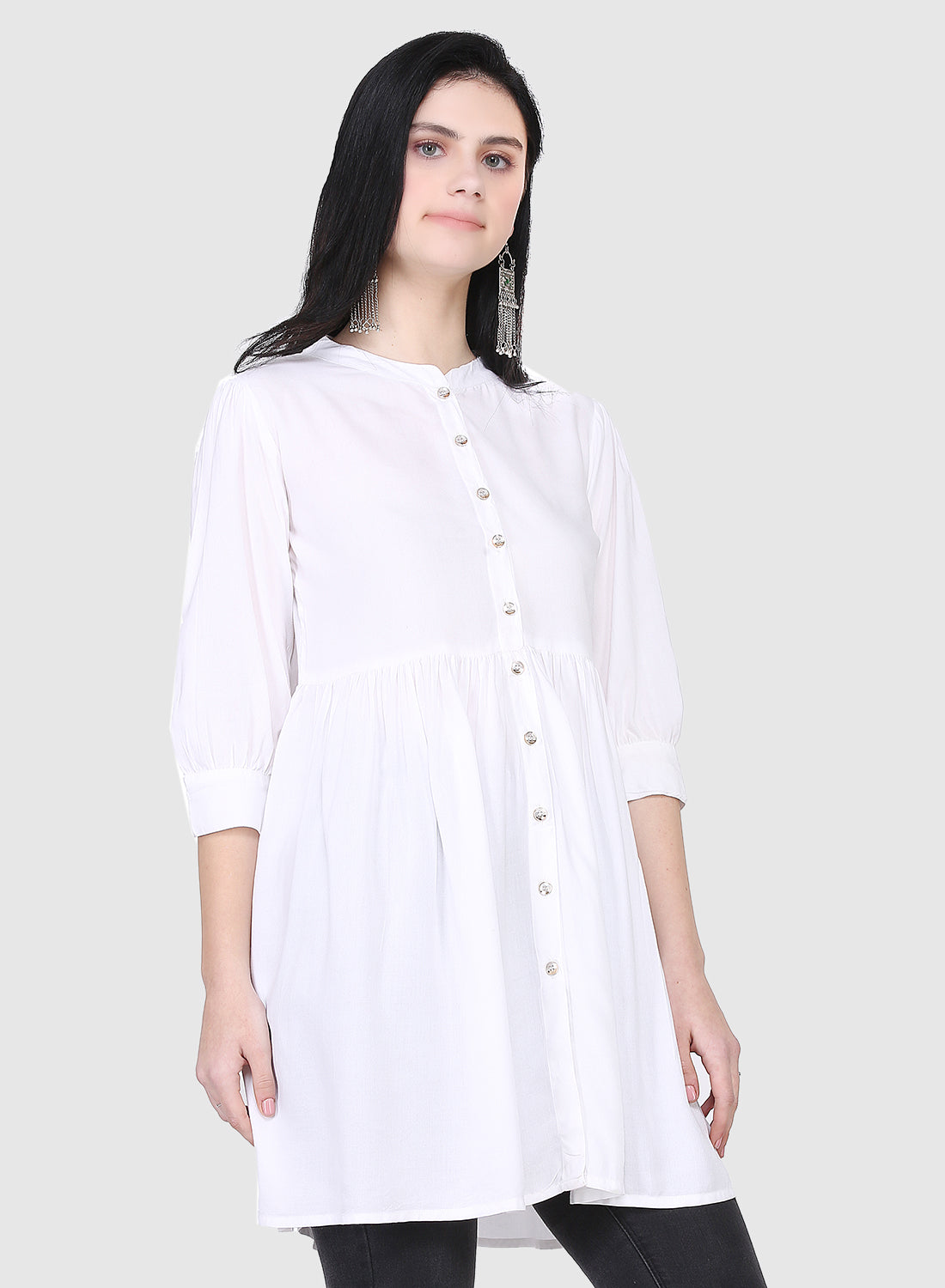 Women Top White Casual Regular Fit and Flare 3/4 Sleeve