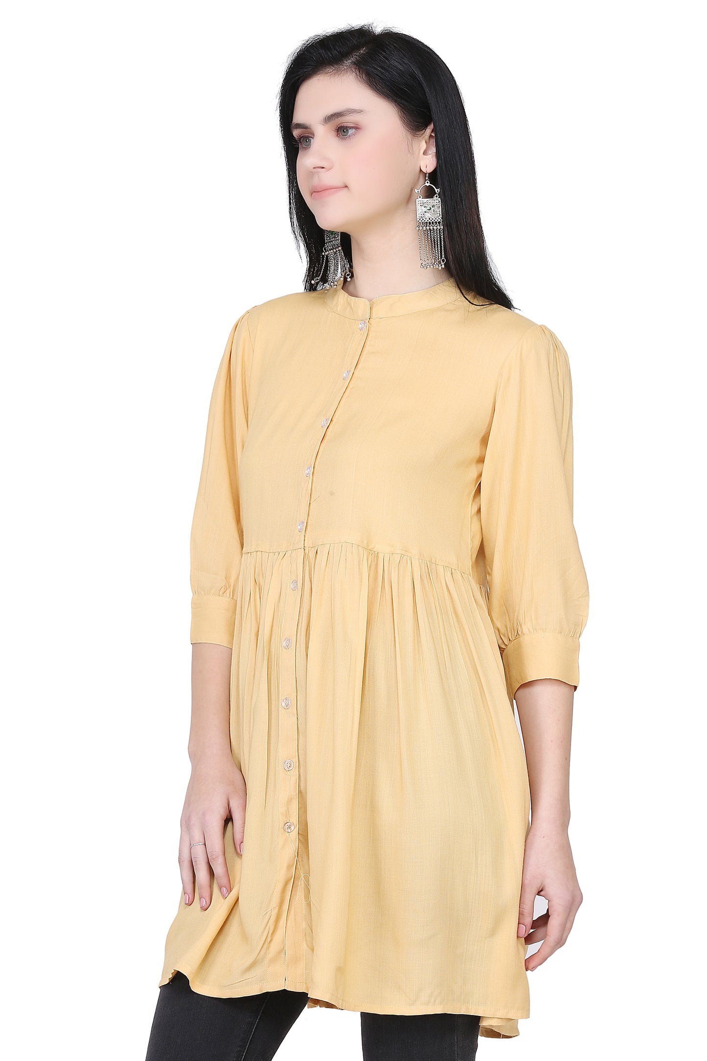 Women Top Musturd Casual Regular Fit and Flare 3/4 Sleeve