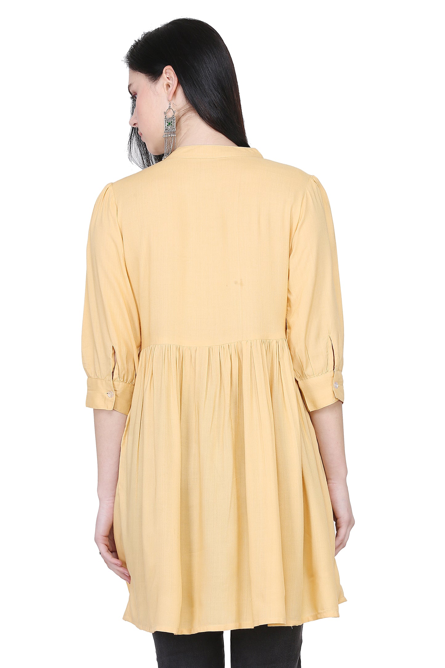 Women Top Musturd Casual Regular Fit and Flare 3/4 Sleeve