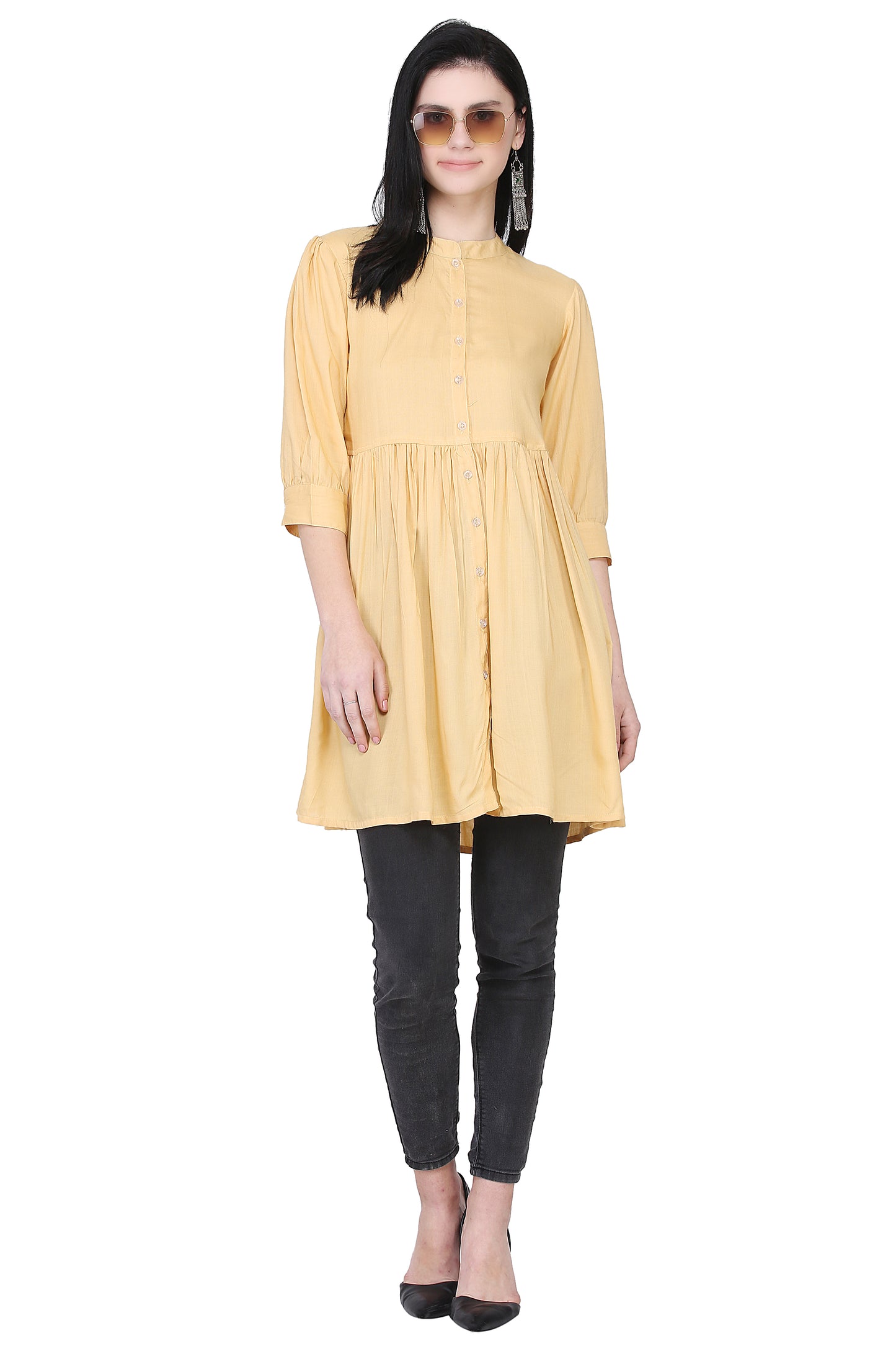 Women Top Musturd Casual Regular Fit and Flare 3/4 Sleeve