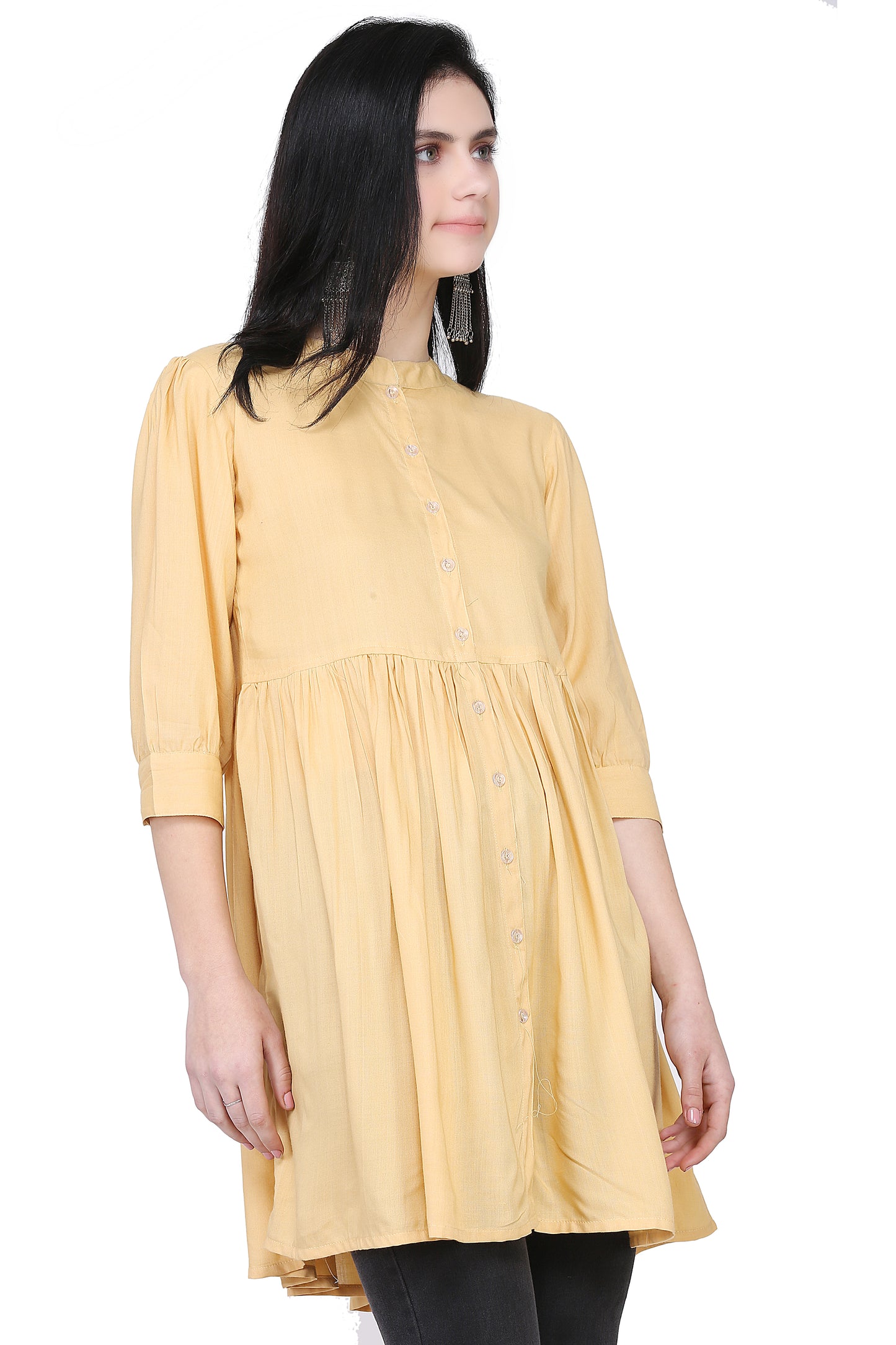 Women Top Musturd Casual Regular Fit and Flare 3/4 Sleeve