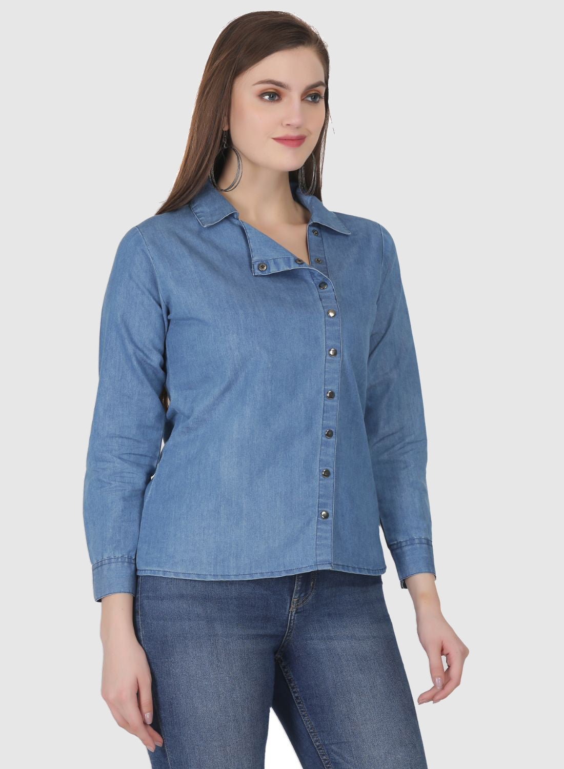 Women Shirt Regular Fit Solid Denim