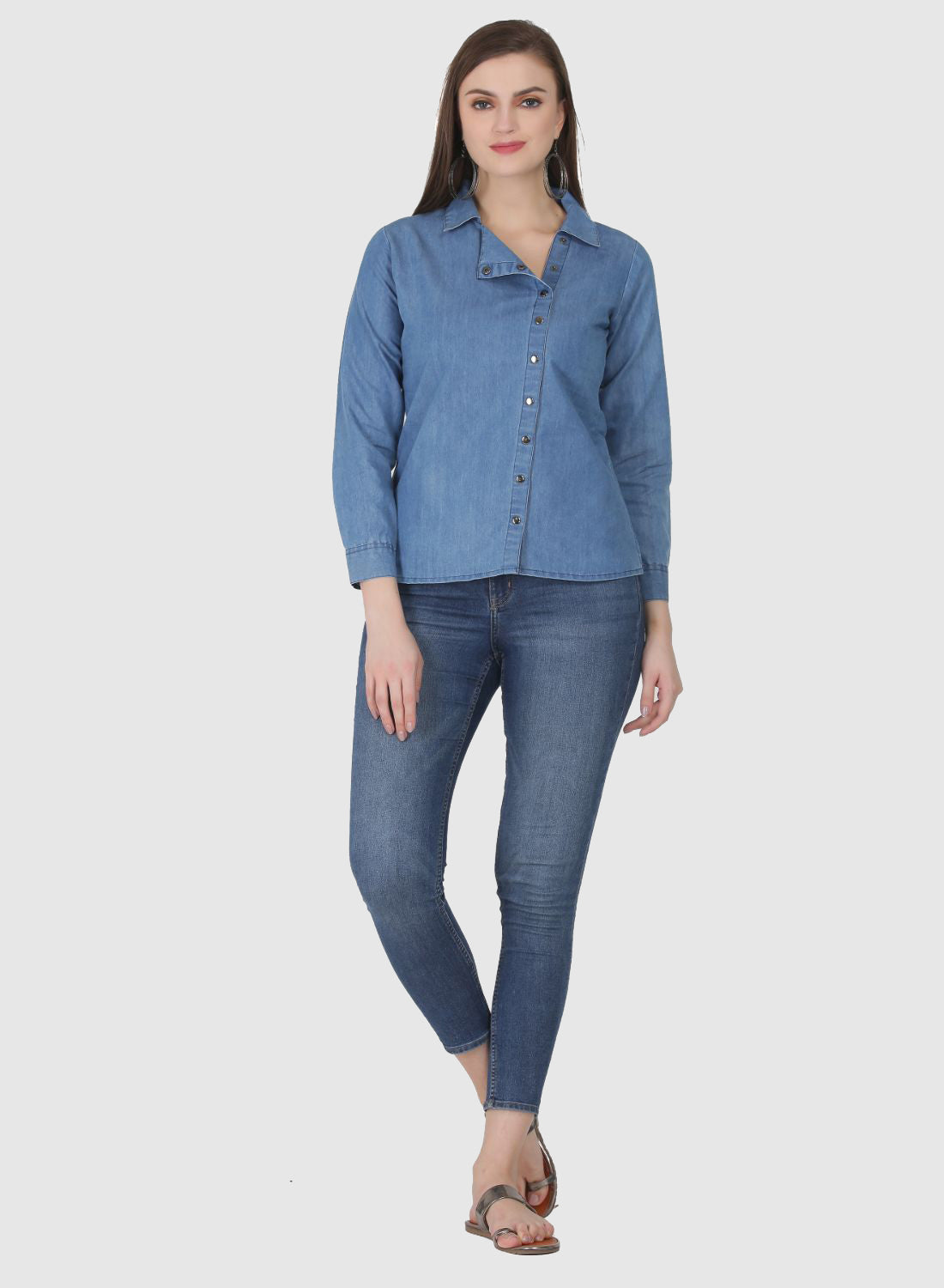 Women Shirt Regular Fit Solid Denim