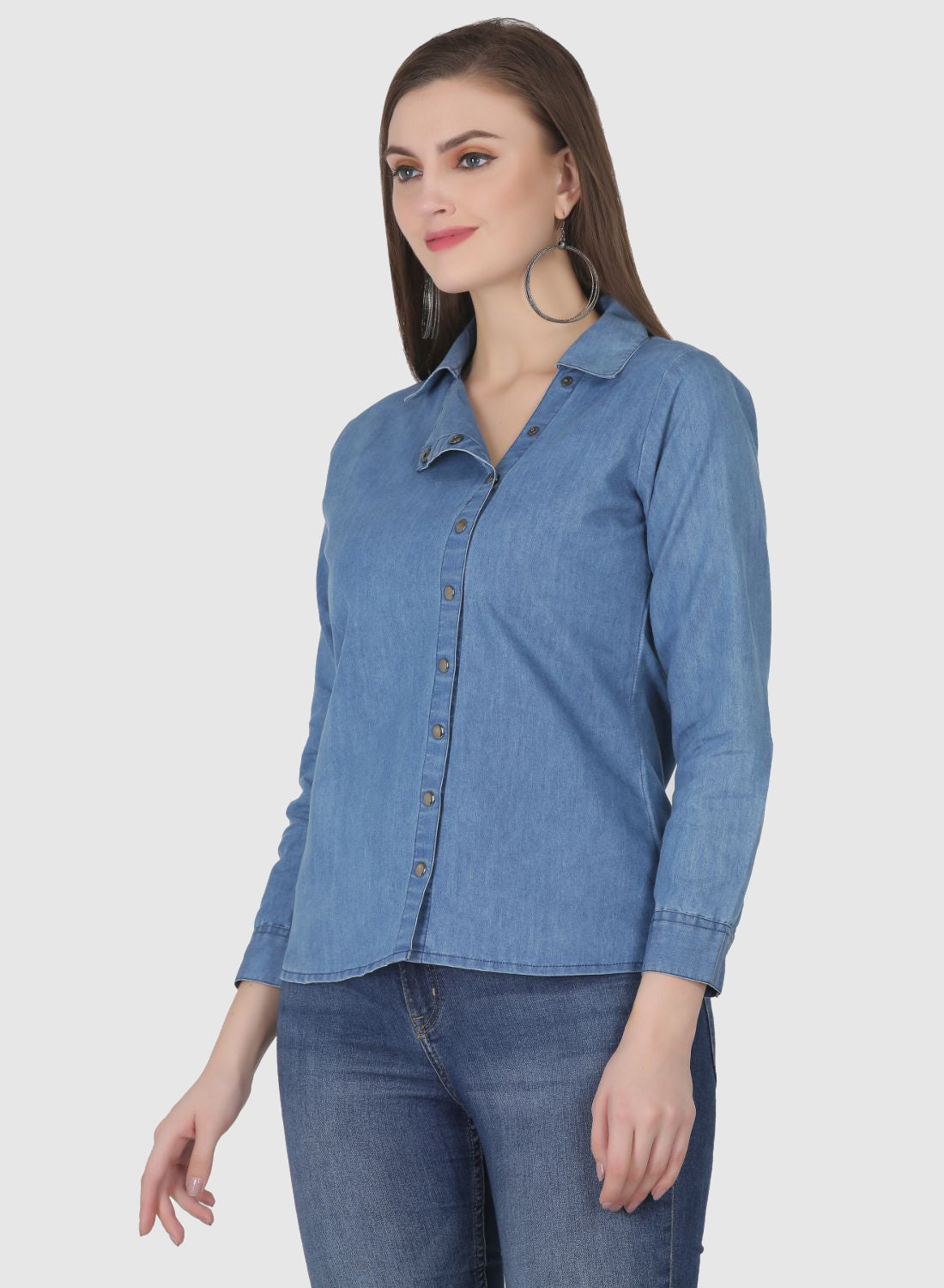 Women Shirt Regular Fit Solid Denim