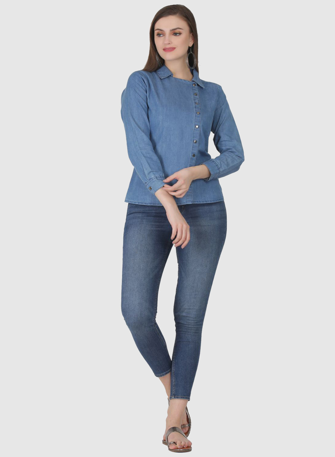 Women Shirt Regular Fit Solid Denim