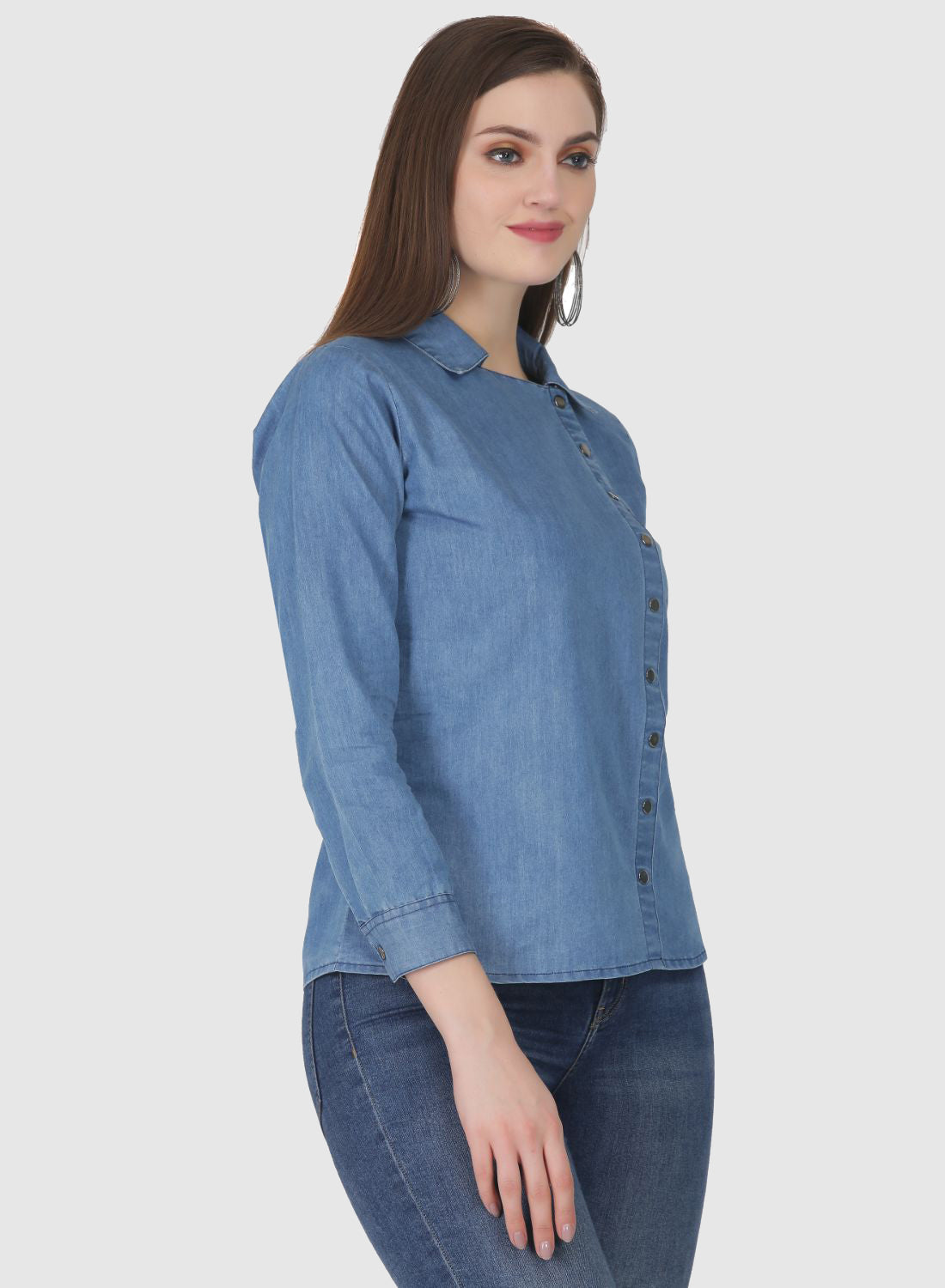 Women Shirt Regular Fit Solid Denim
