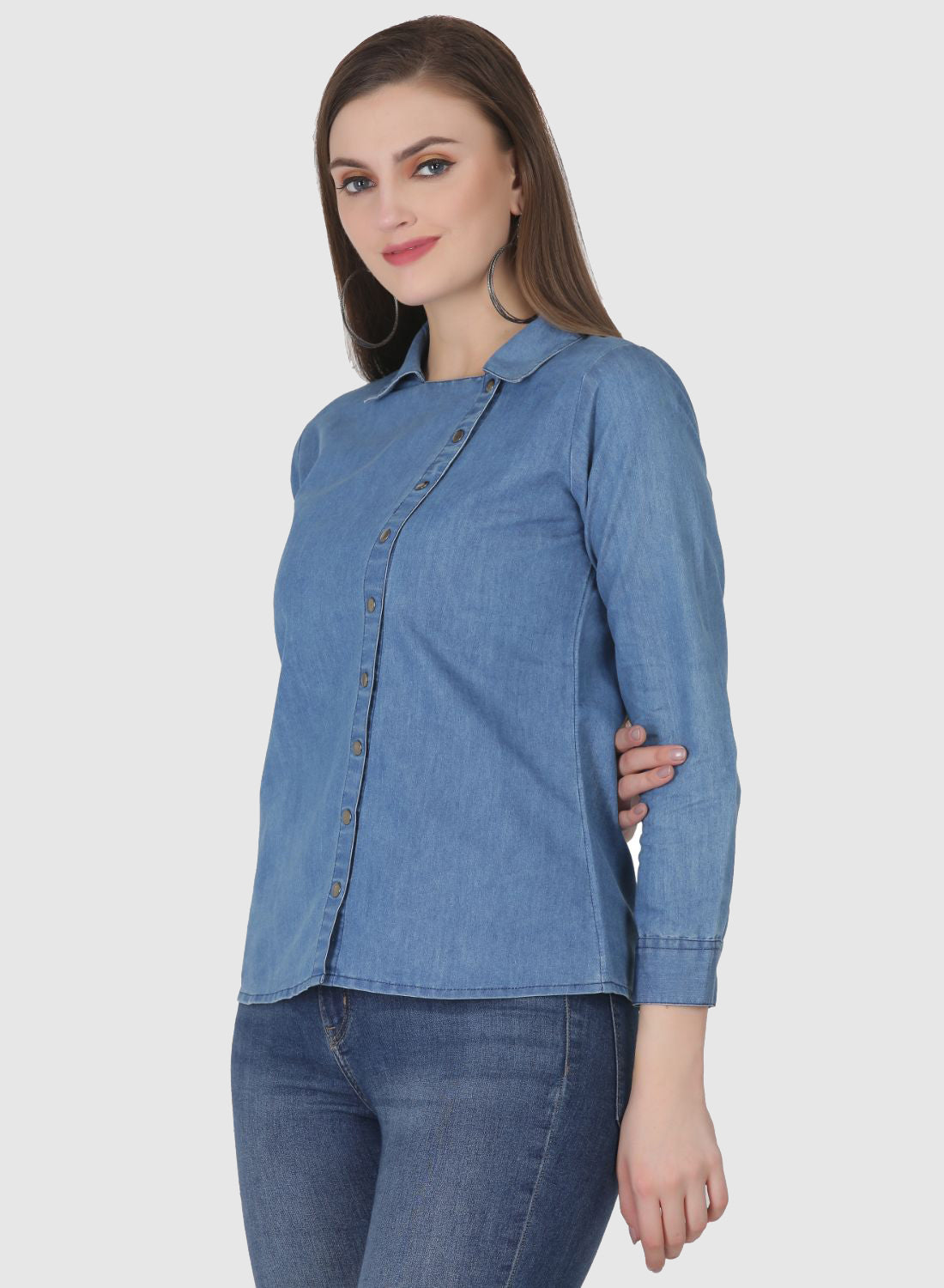 Women Shirt Regular Fit Solid Denim