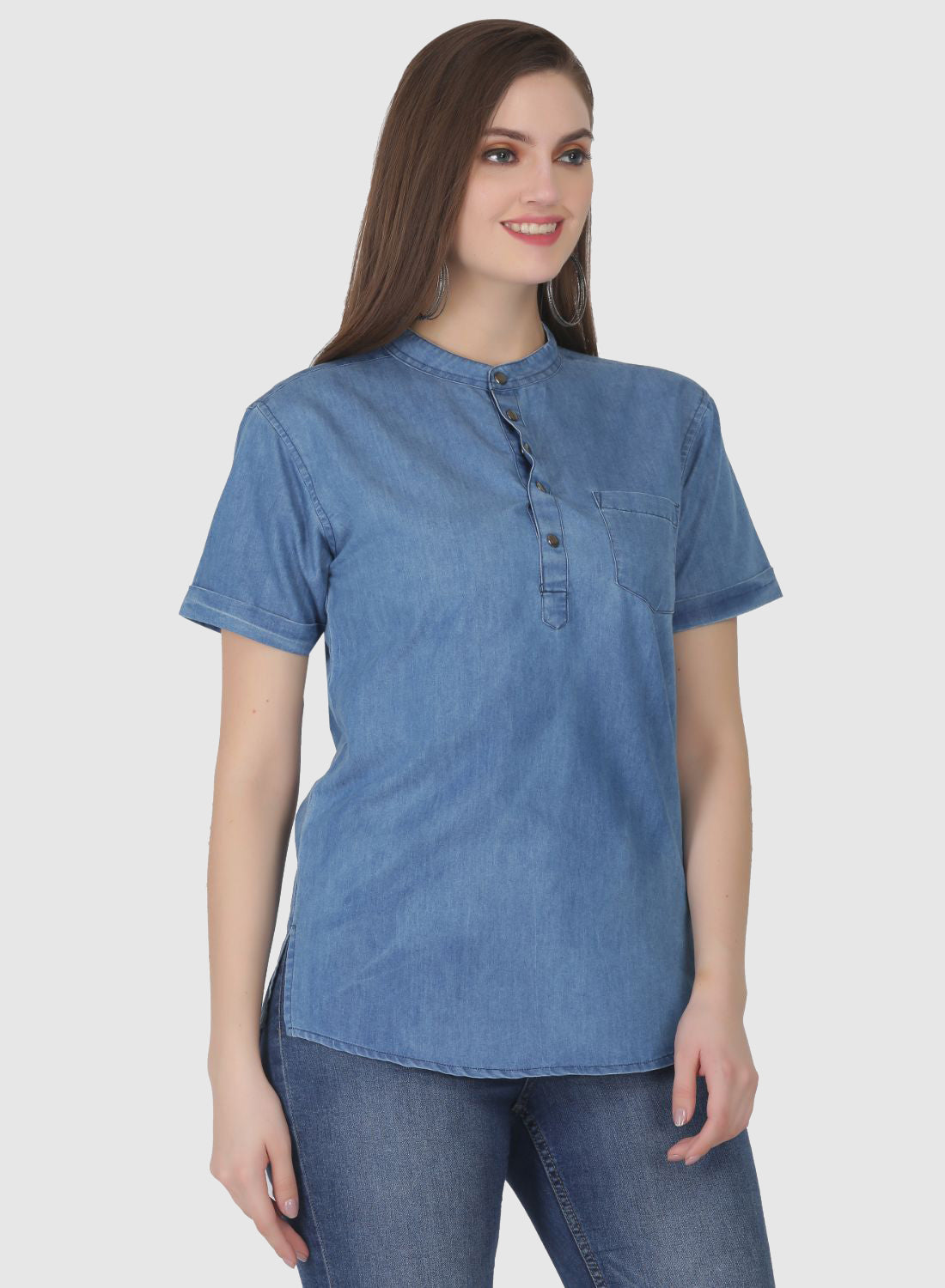 Women Shirt Regular Fit Solid Denim