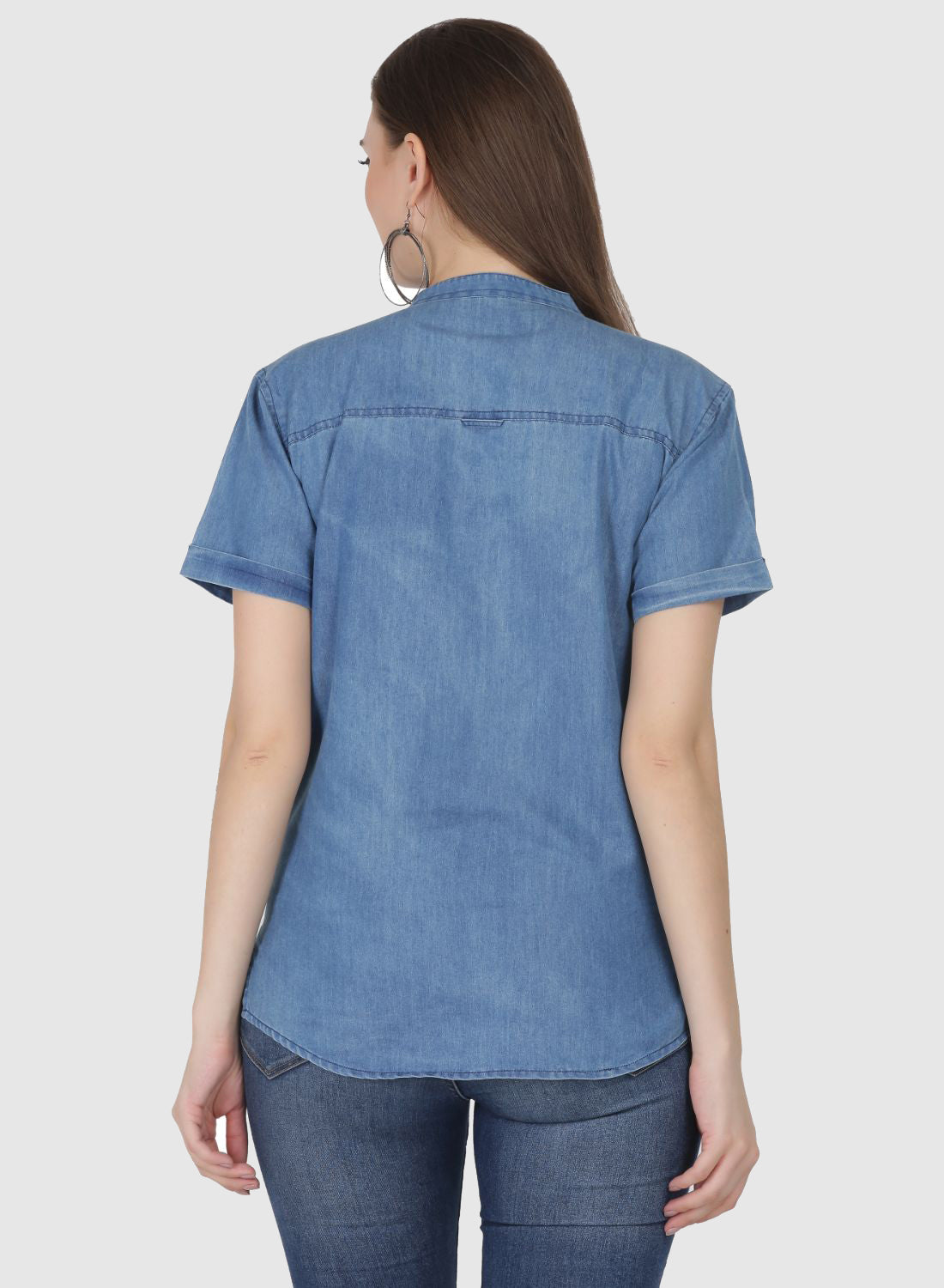 Women Shirt Regular Fit Solid Denim
