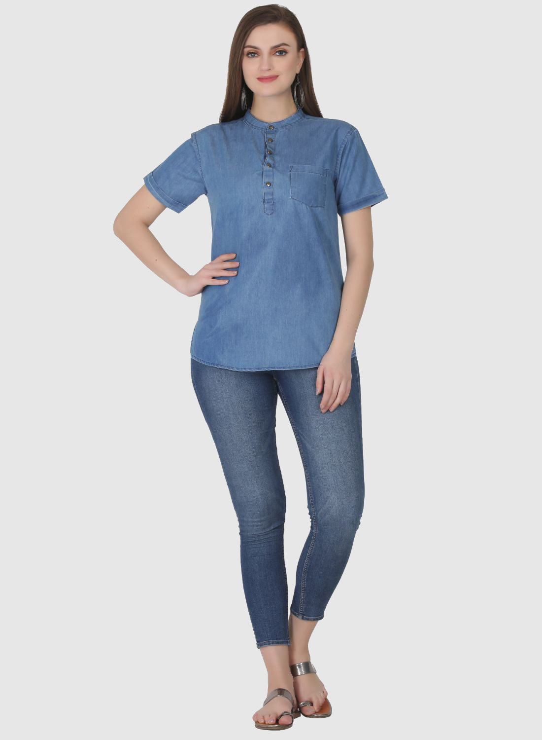 Women Shirt Regular Fit Solid Denim