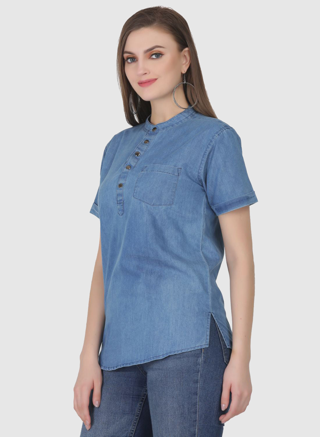 Women Shirt Regular Fit Solid Denim