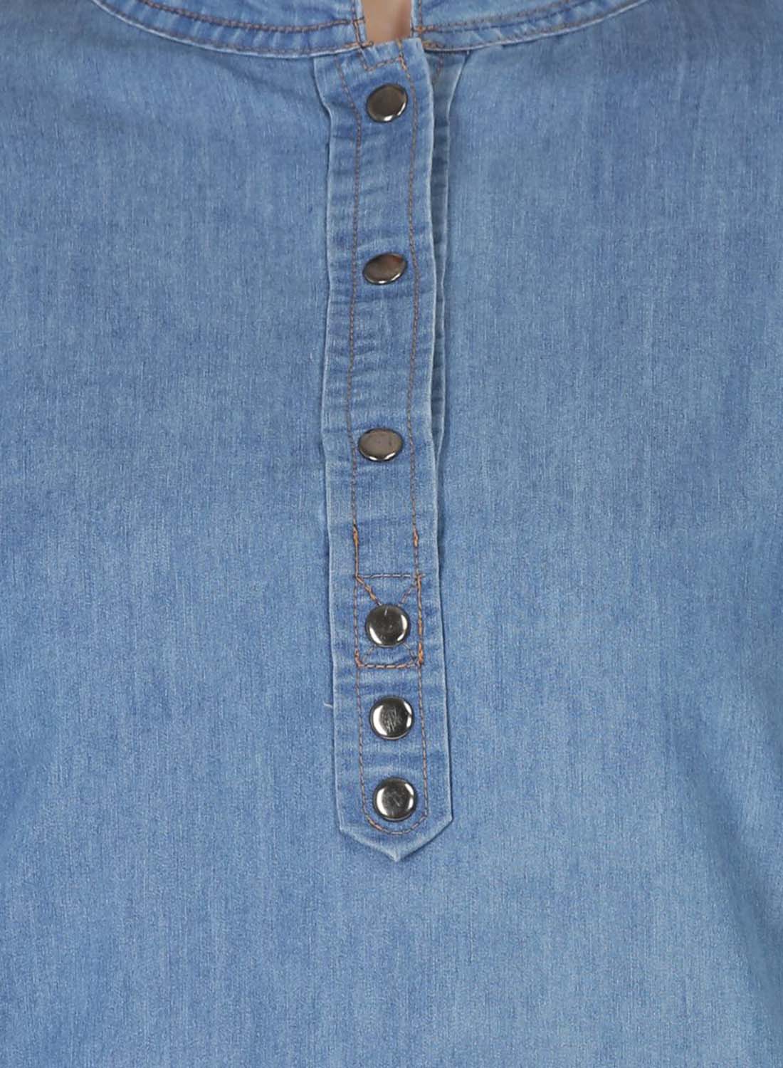 Women Top Blue Regular Fit Solid Denim