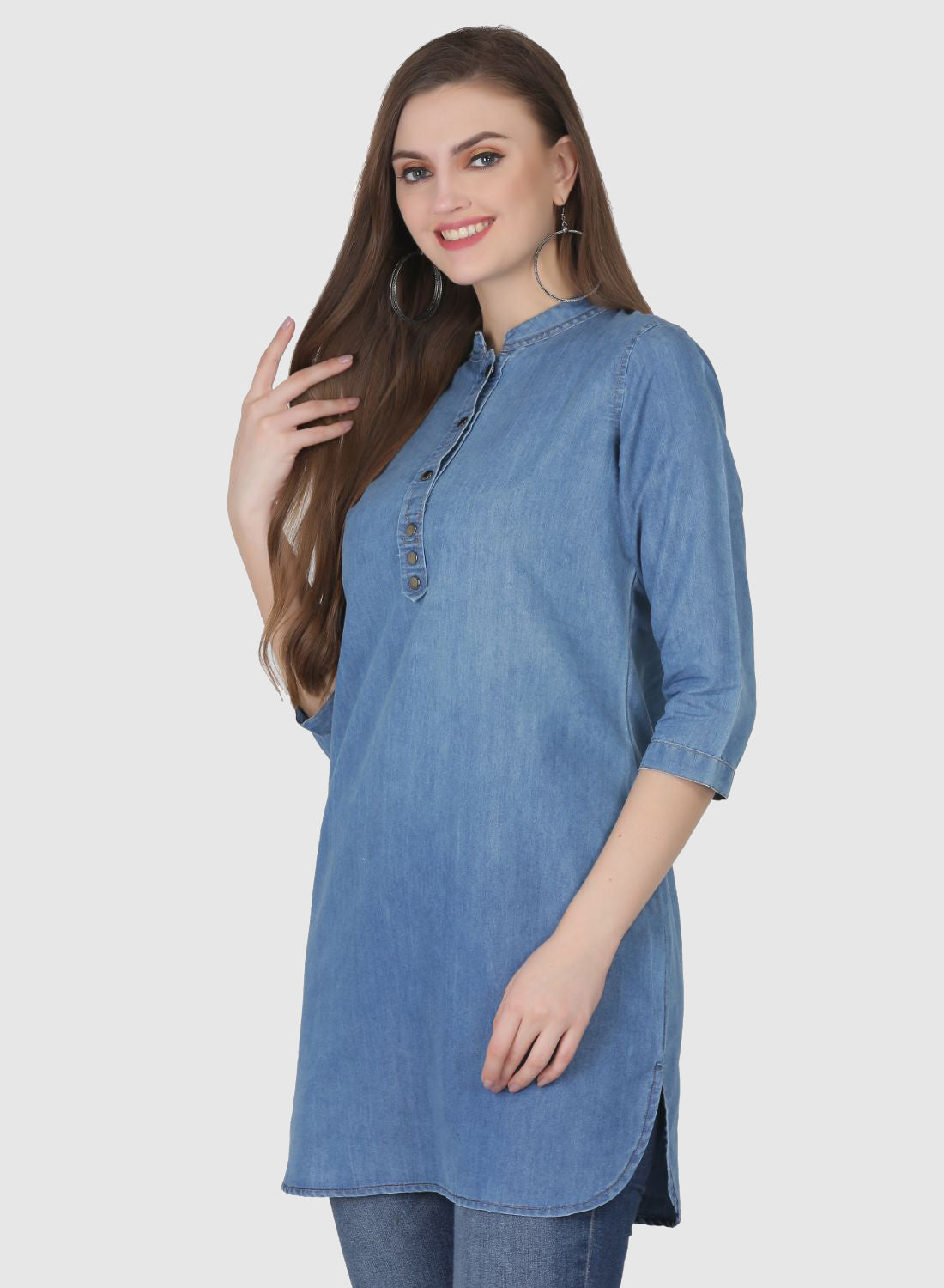 Women Top Blue Regular Fit Solid Denim