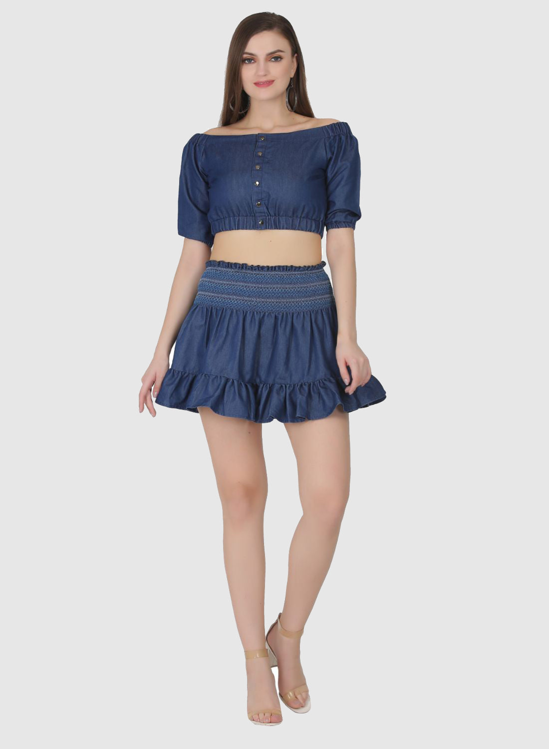 Women Skirt Top Denim Party Wear Fit And Flare