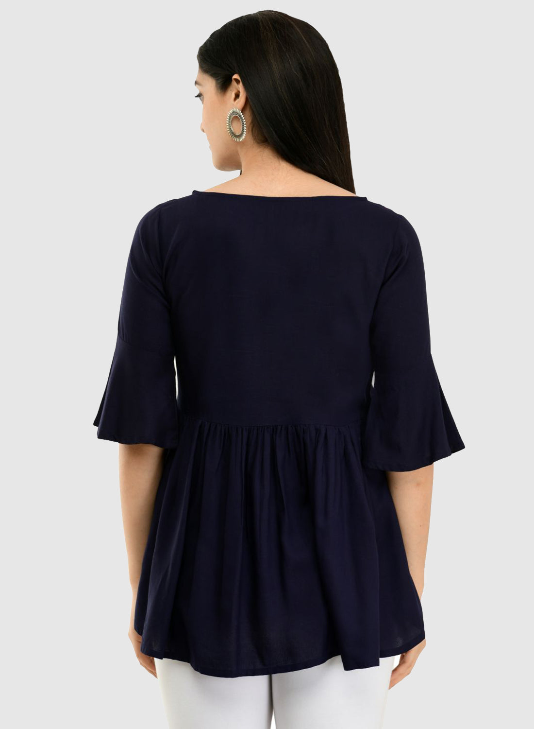 Women Top Black Casual Regular Bell Sleeve