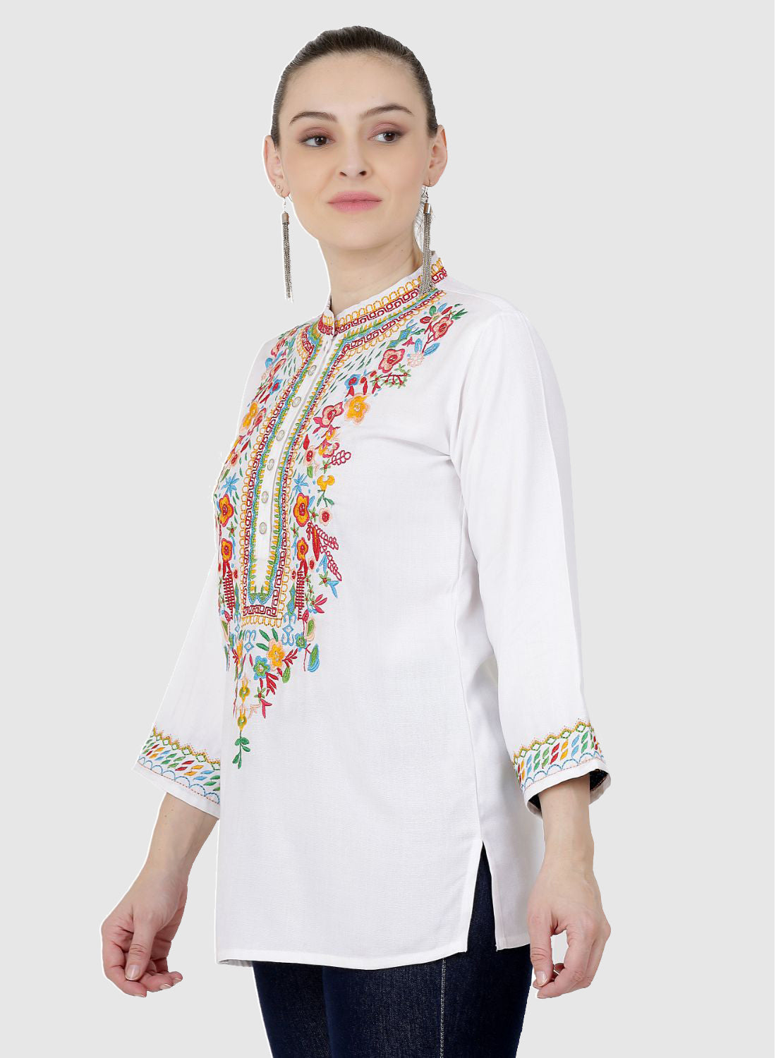 Women Top White Party Wear 3/4 Sleeve