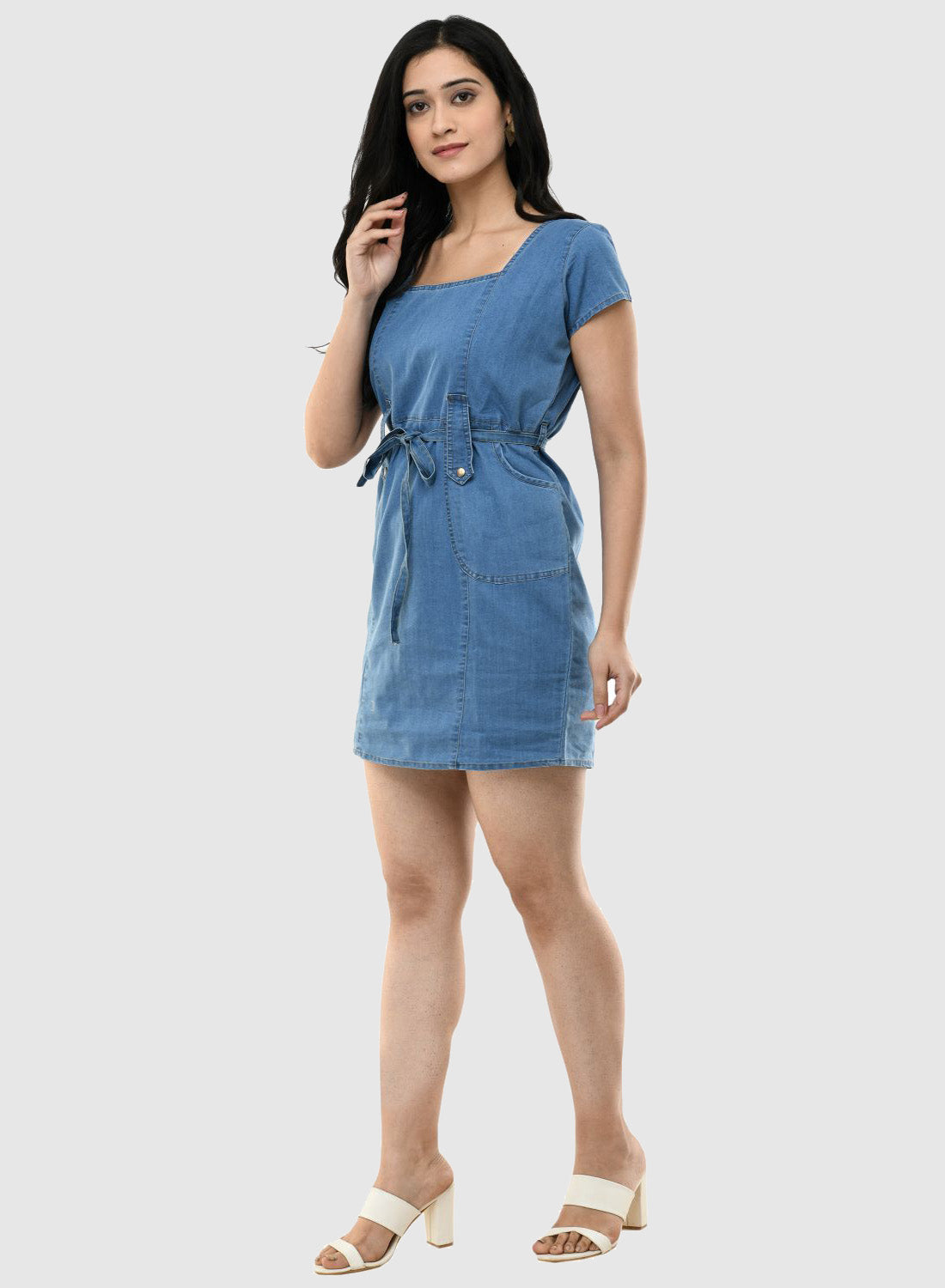 Women Dress Solid Denim Regular Fit