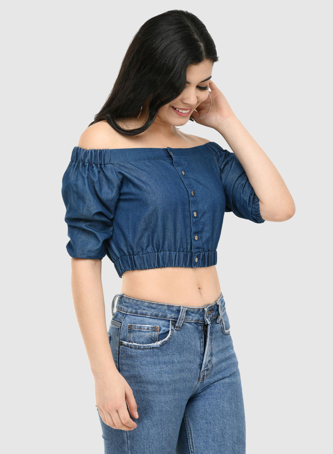 Women Top Solid Denim Casual Regular Fit