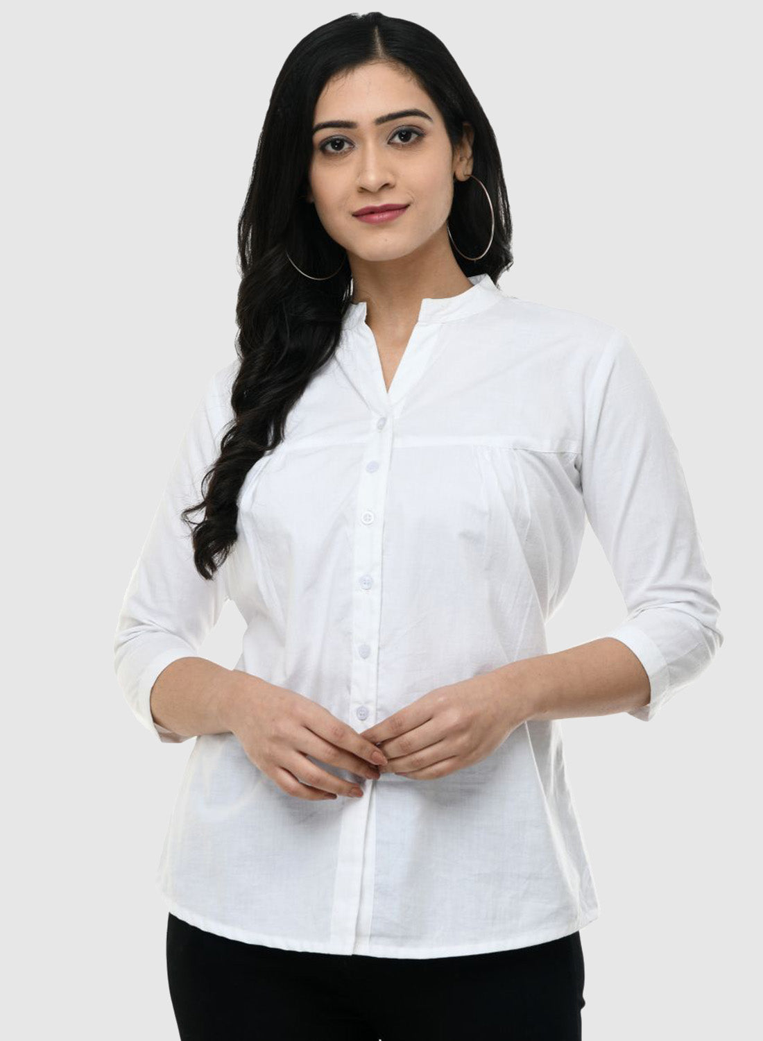 Women Shirt White Cotton Casual Regular 3/4 Sleeve – keshav Kraft