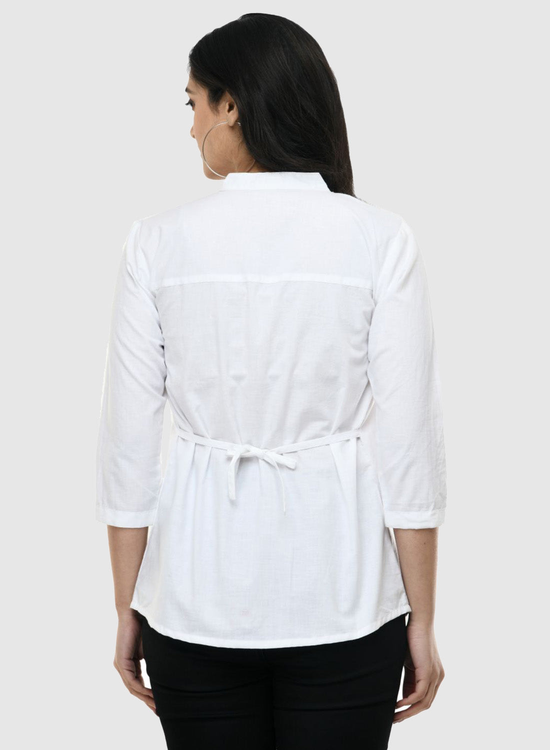 Women Shirt White Cotton Casual Regular 3/4 Sleeve