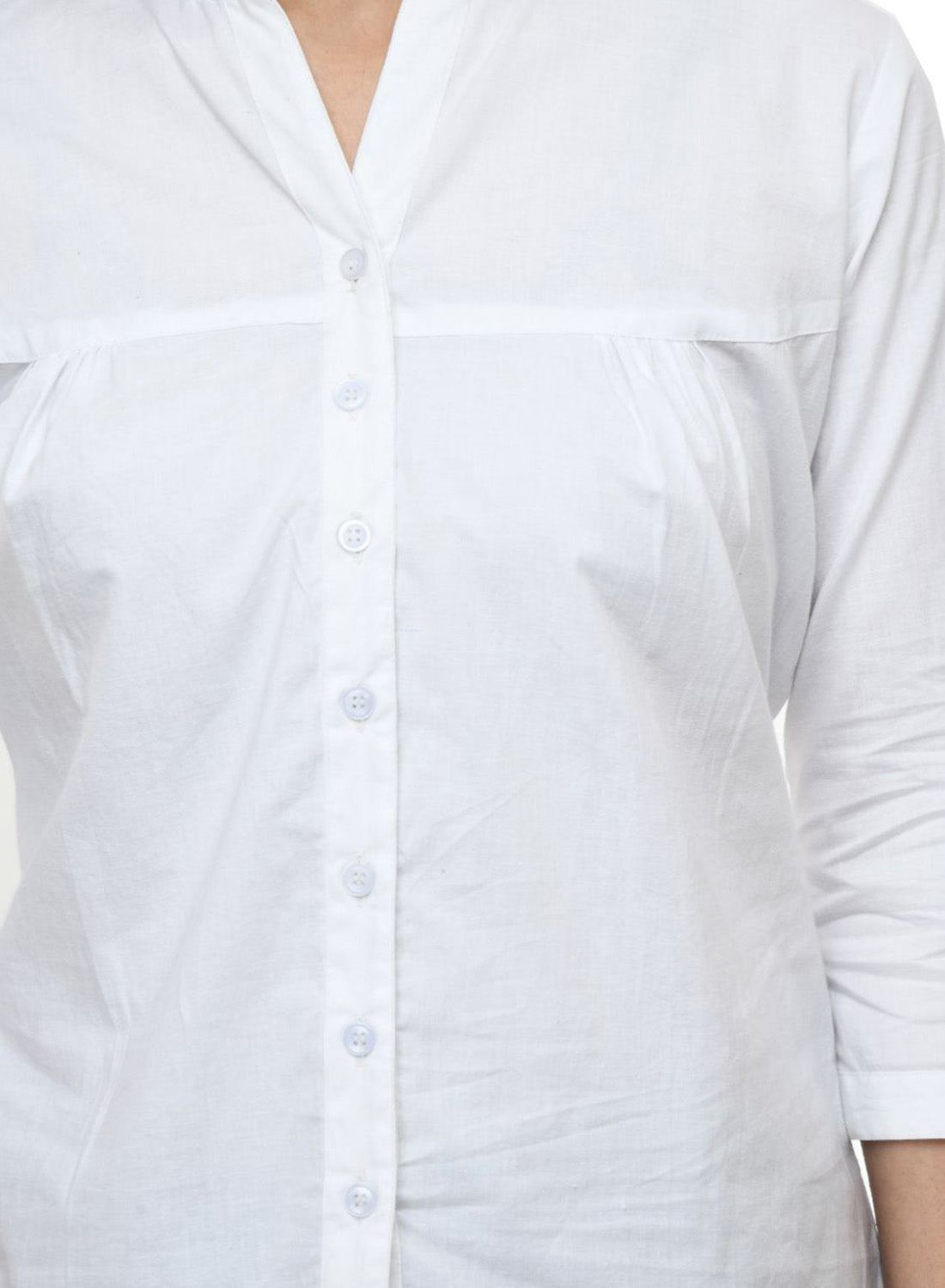 Women Shirt White Cotton Casual Regular 3/4 Sleeve