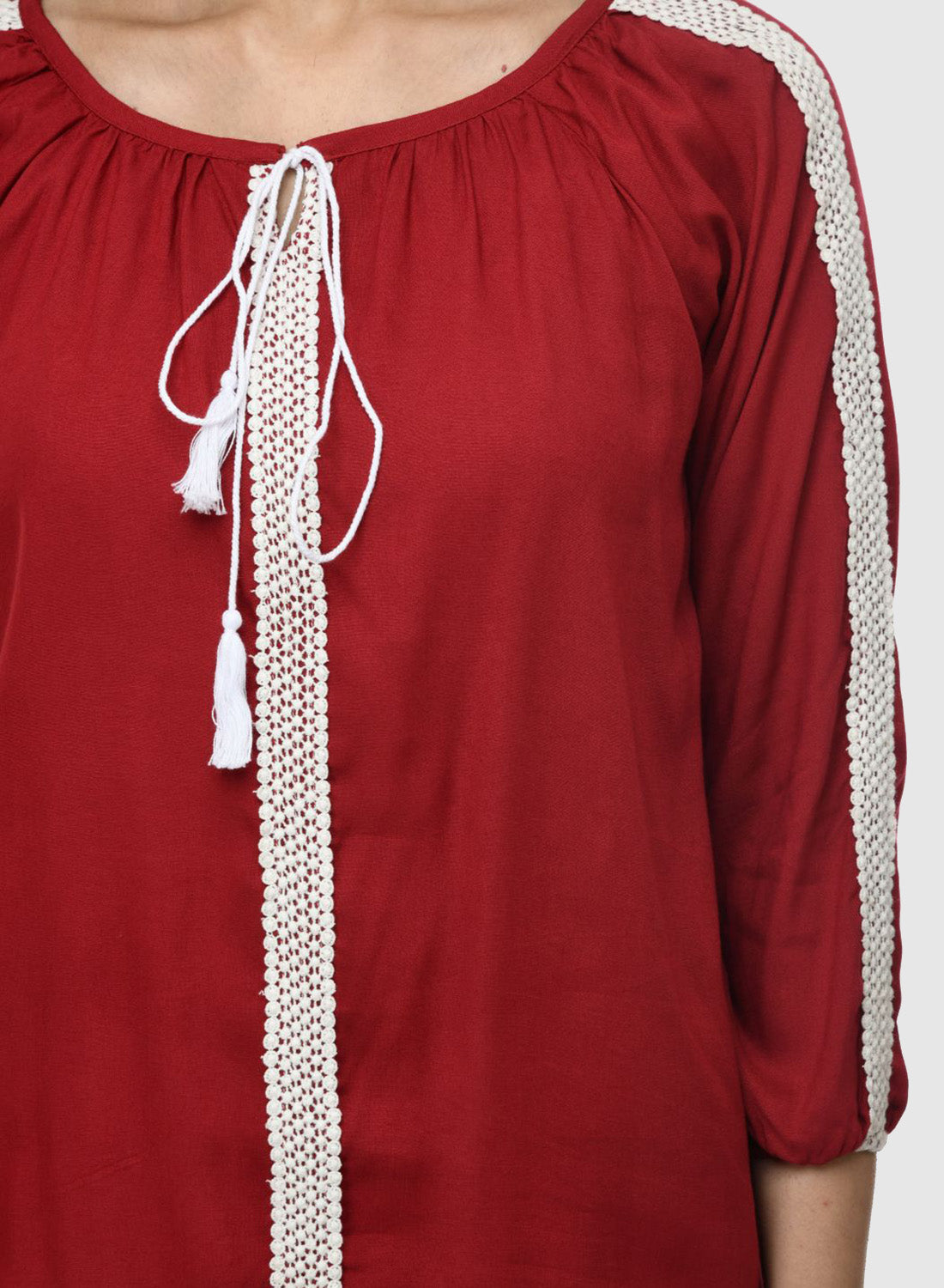 Women Top Maroon Casual Regular Fit 3/4 Sleeve