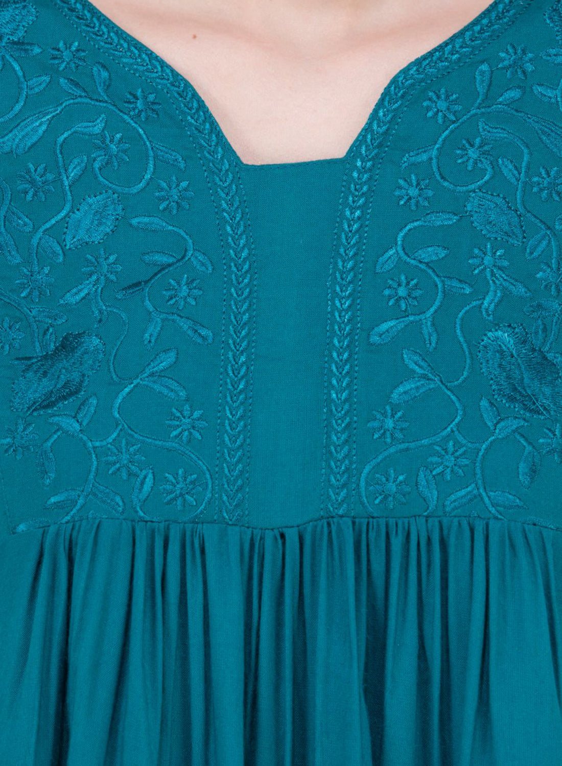 Women Top P Blue Rayon Casual Regular Fit and Flare 3/4 Sleeve