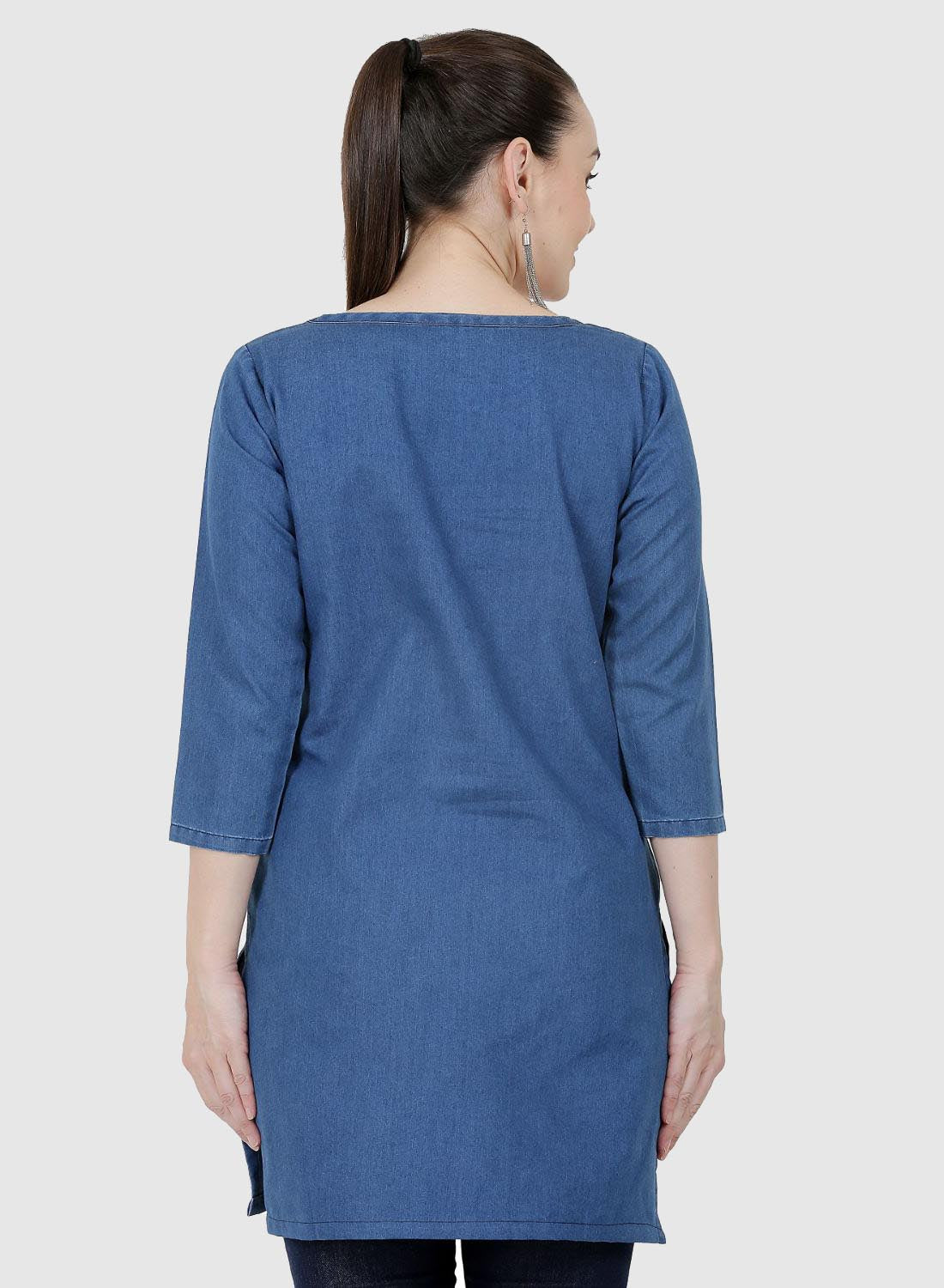 Women Kurti Denim Blue Regular Fit