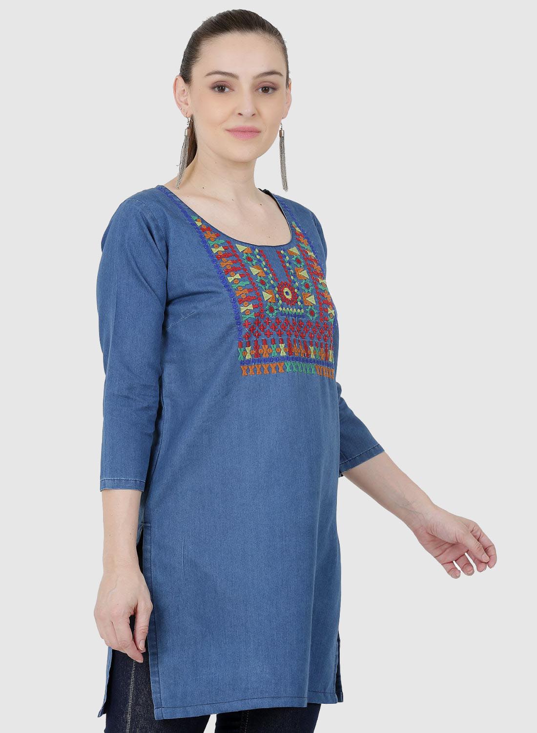 Women Kurti Denim Blue Regular Fit