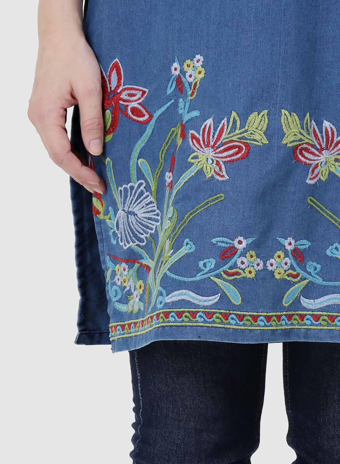 Women Kurti Denim Blue Regular Fit