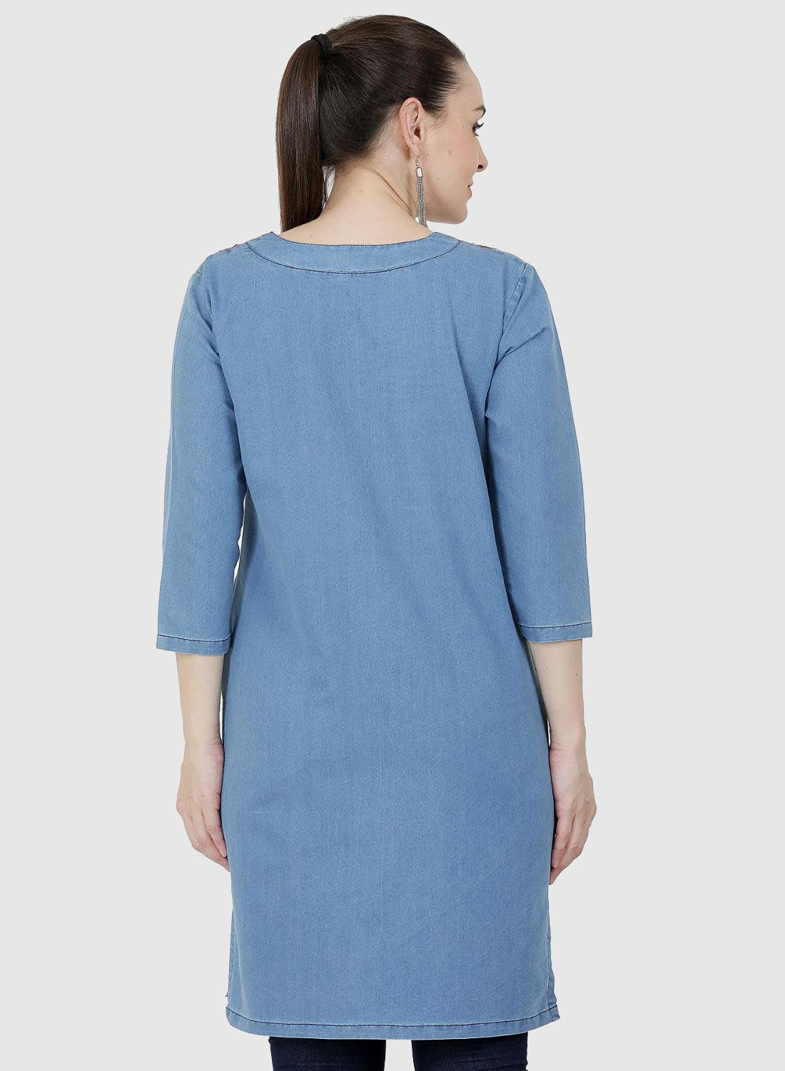 Women Kurti Denim Blue Regular Fit