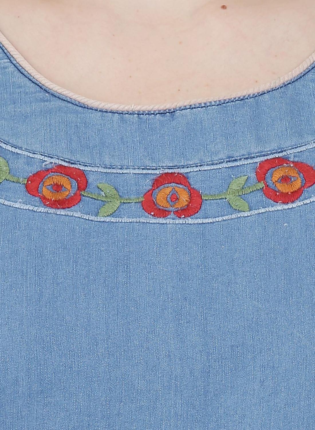 Women Kurti Denim Blue Regular Fit