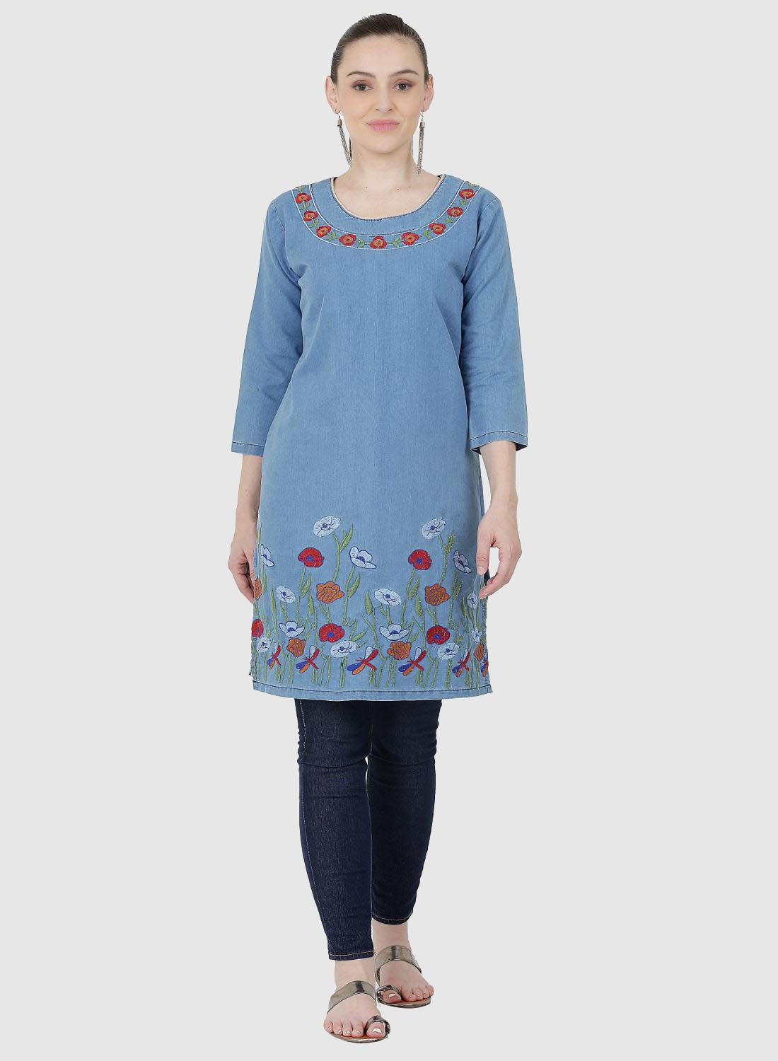 Women Kurti Denim Blue Regular Fit