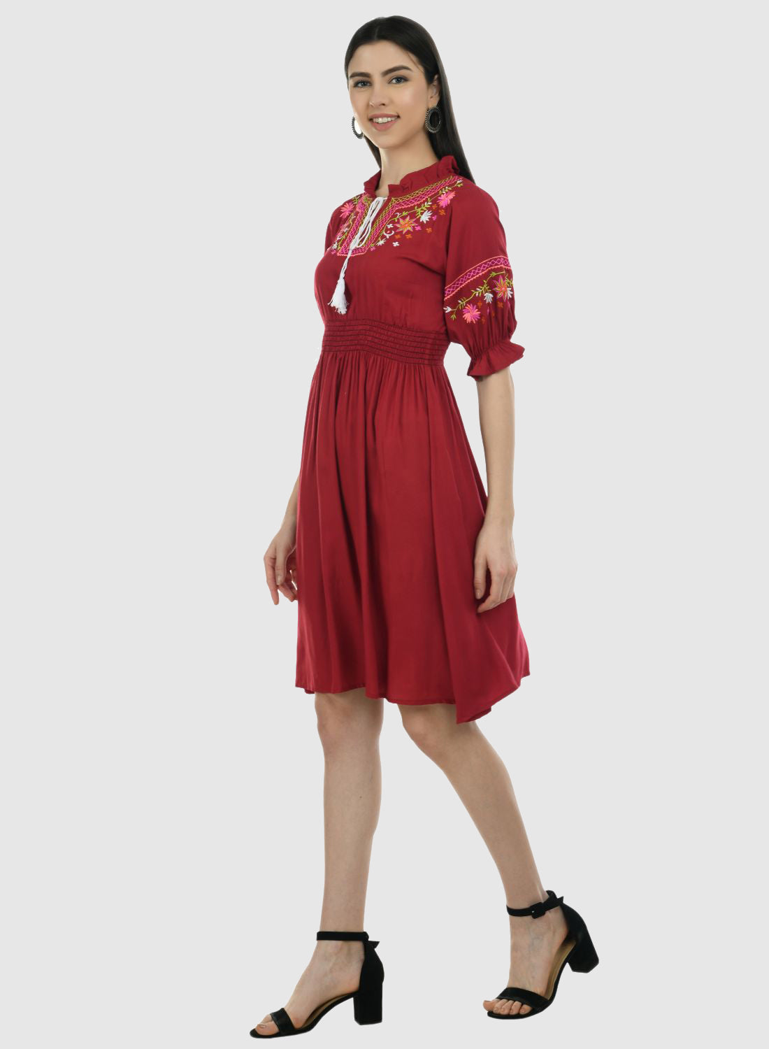 Women Dress Maroon Fit and Flare